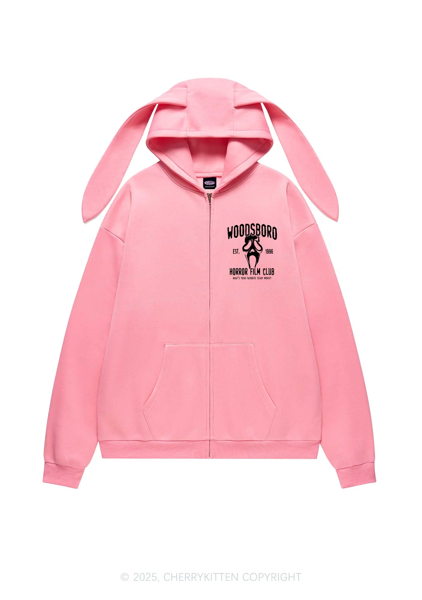 Halloween Horror Film Club Y2K Bunny Ear Zip Hoodie Cherrykitten - Image 6