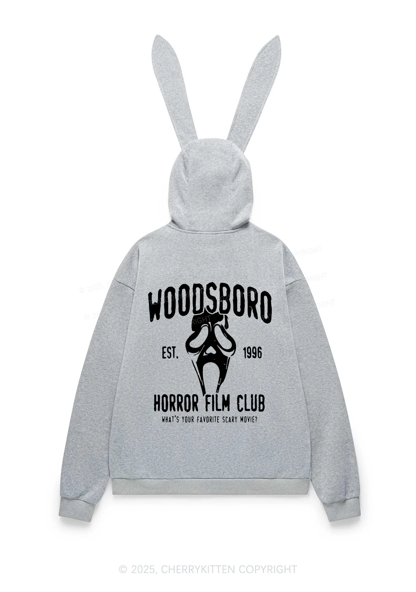 Halloween Horror Film Club Y2K Bunny Ear Zip Hoodie Cherrykitten - Image 7