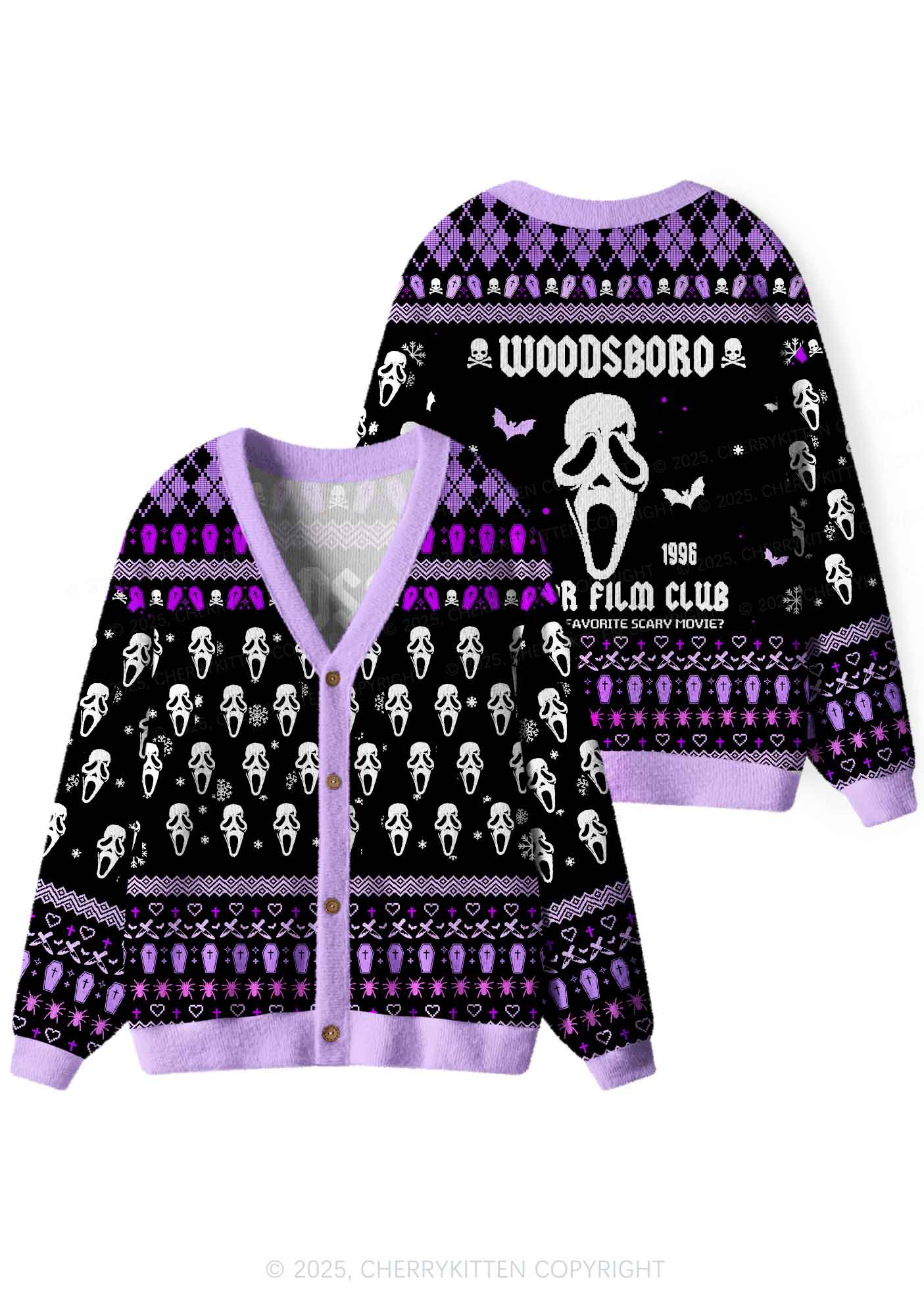Halloween Horror Film Club Y2K Christmas Cardigan Knit Sweatshirt Cherrykitten - Image 2