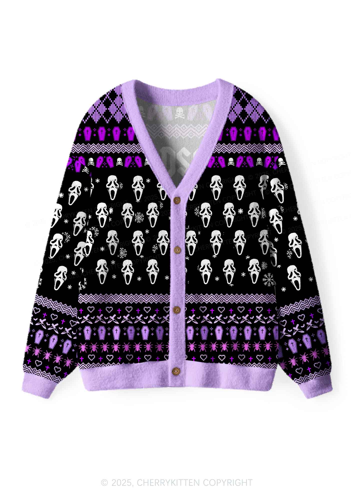 Halloween Horror Film Club Y2K Christmas Cardigan Knit Sweatshirt Cherrykitten - Image 3