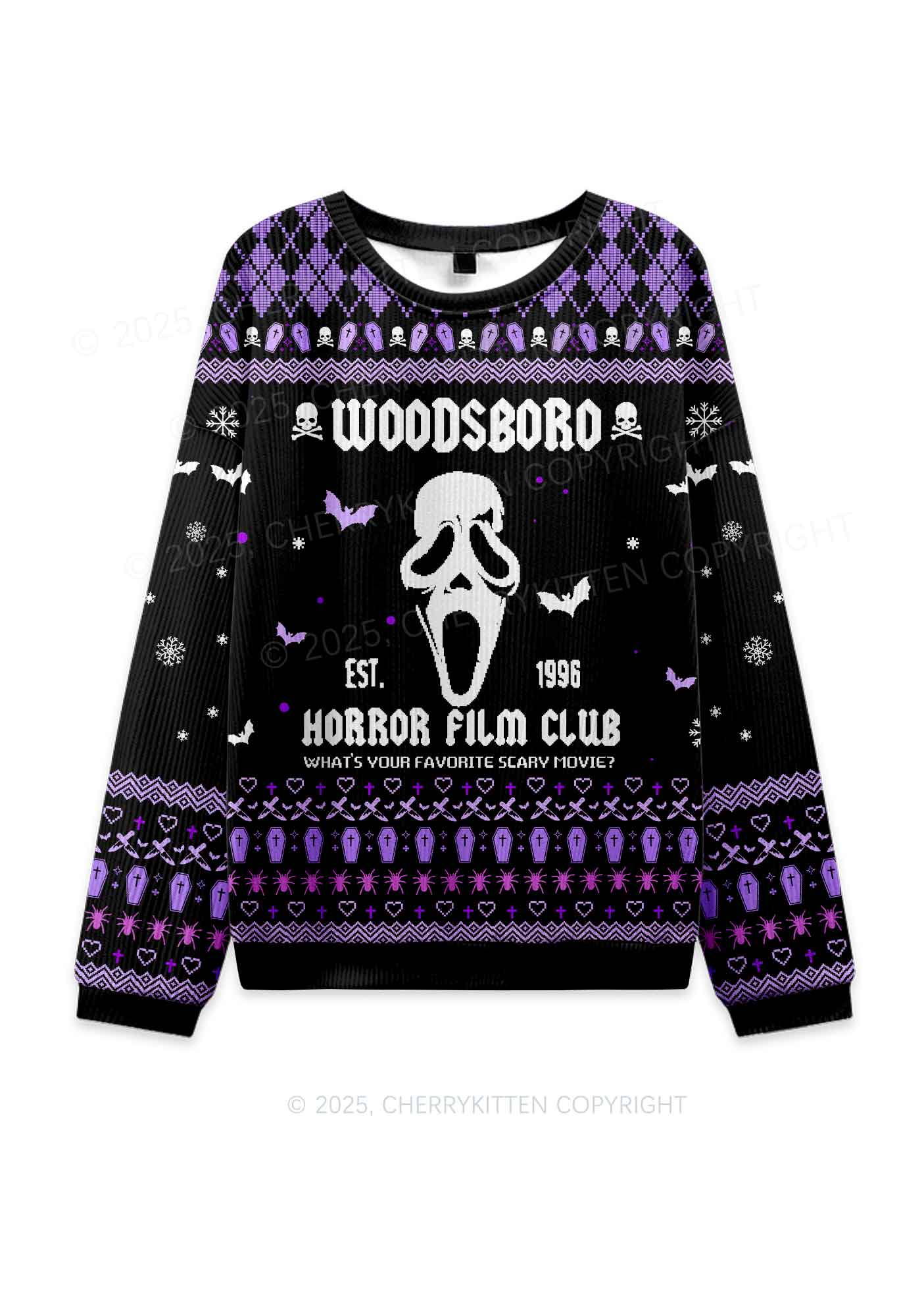 Halloween Horror Film Club Y2K Christmas Knit Sweatshirt Cherrykitten - Image 2