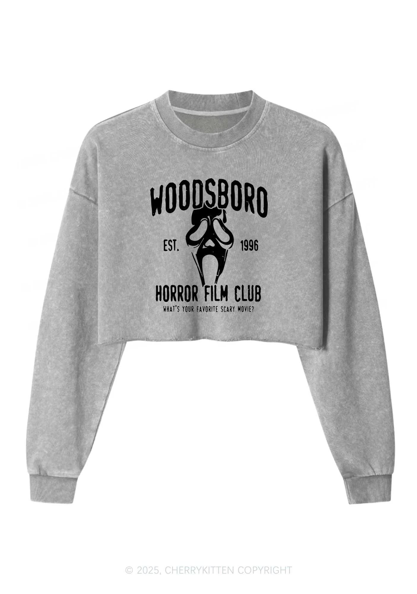 Halloween Horror Film Club Y2K Crop Washed Sweatshirts Cherrykitten - Image 4