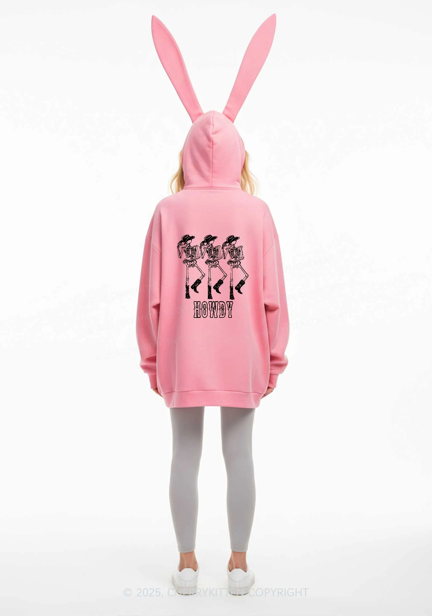 Halloween Howdy Dancing Skeletons Y2K Bunny Ear Zip Hoodie Cherrykitten - Image 3