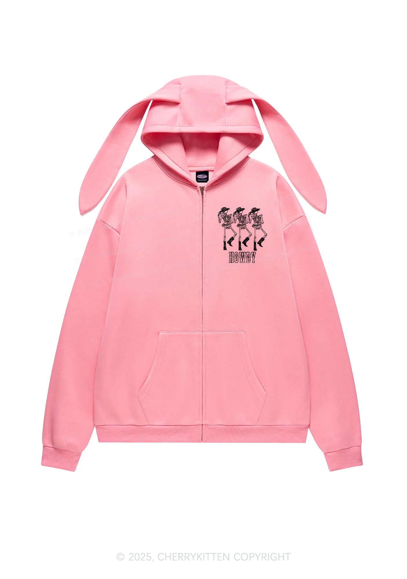 Halloween Howdy Dancing Skeletons Y2K Bunny Ear Zip Hoodie Cherrykitten - Image 4