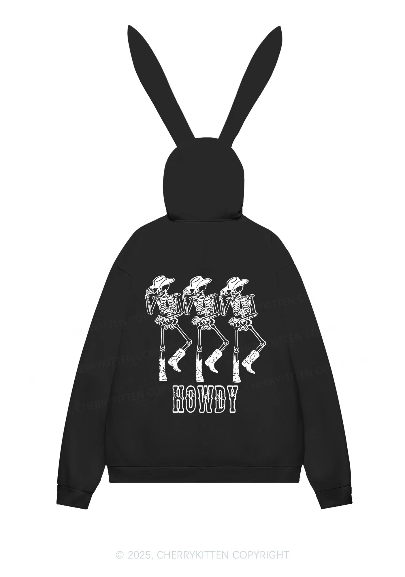 Halloween Howdy Dancing Skeletons Y2K Bunny Ear Zip Hoodie Cherrykitten - Image 7