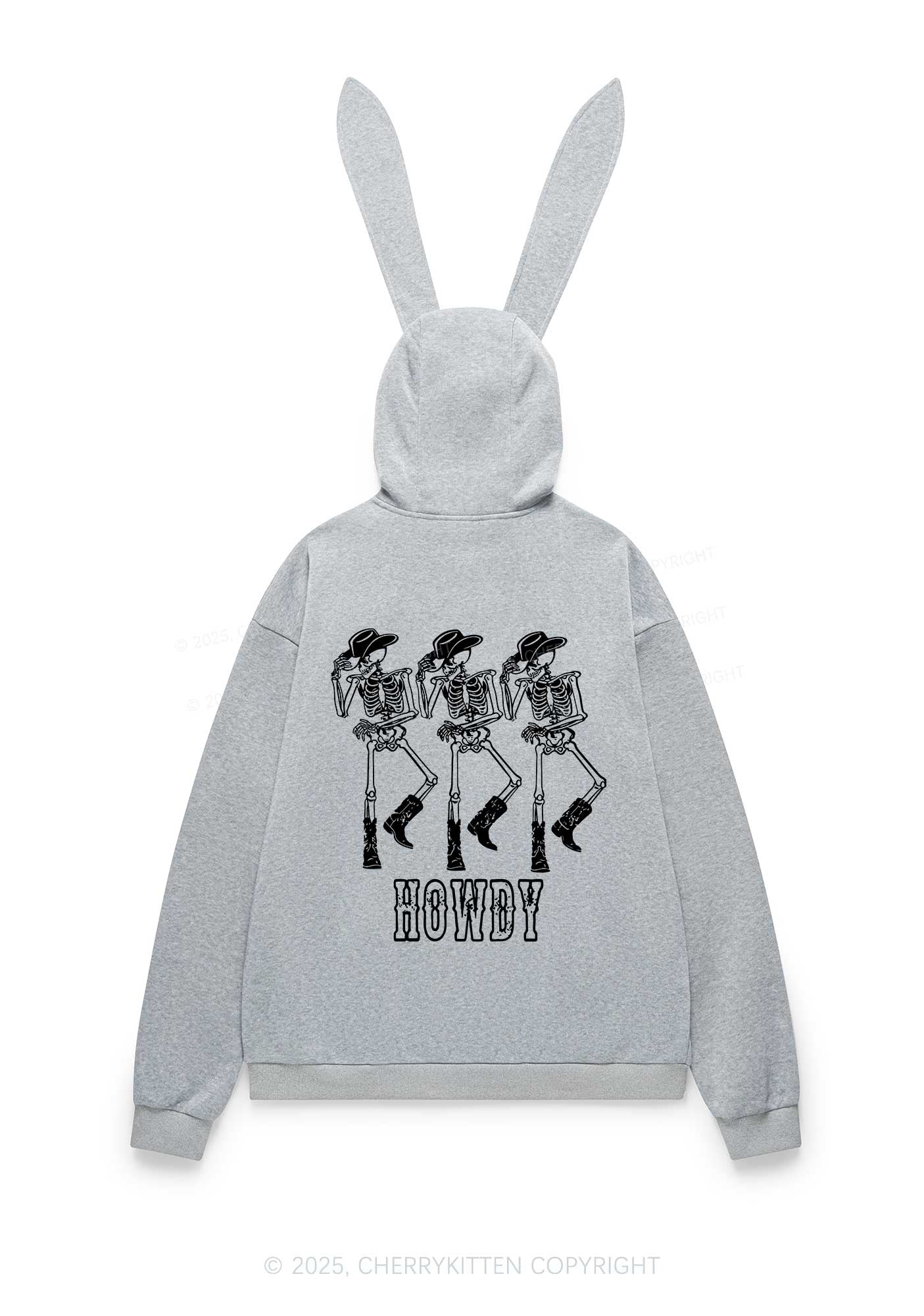 Halloween Howdy Dancing Skeletons Y2K Bunny Ear Zip Hoodie Cherrykitten - Image 8