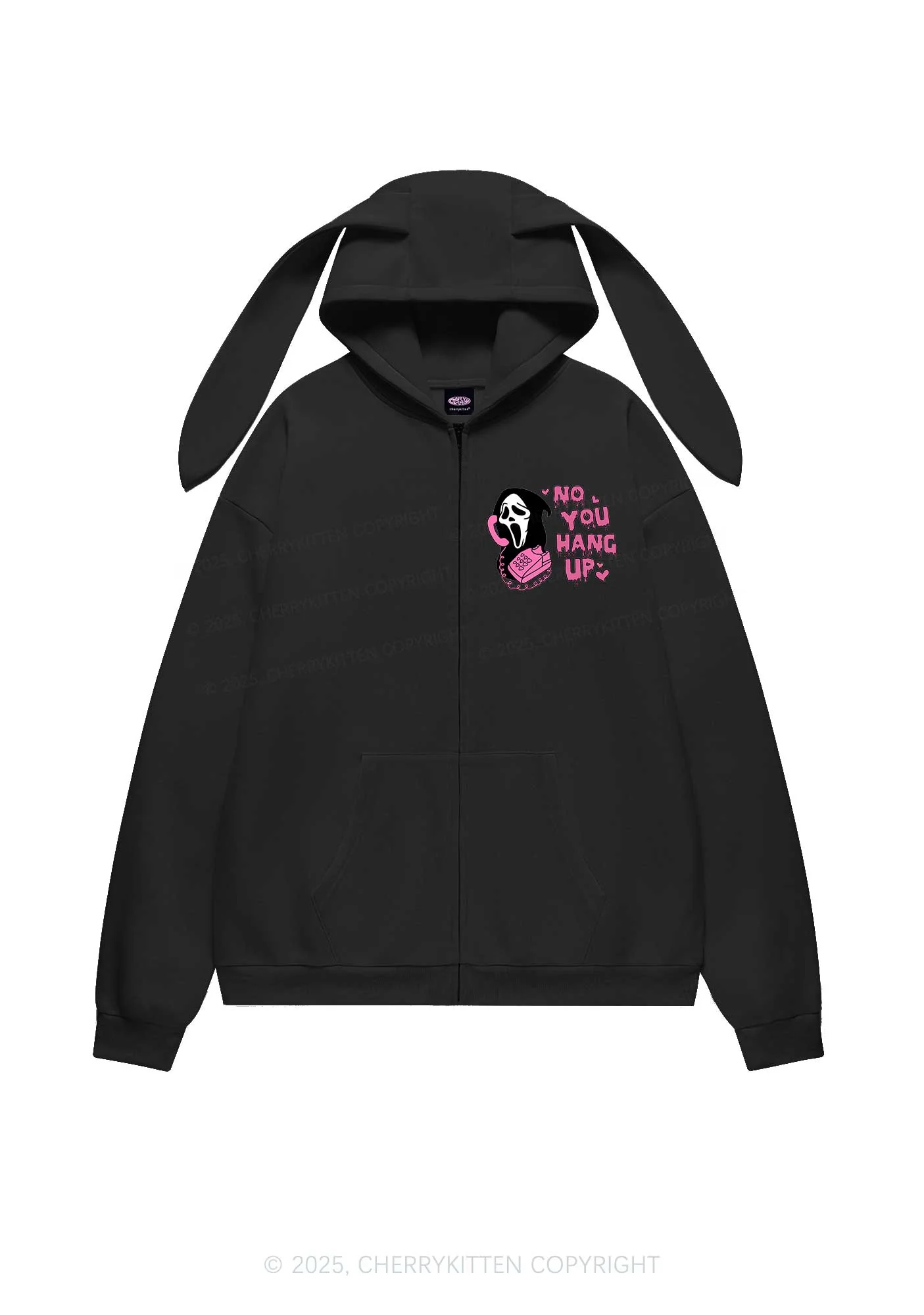 Halloween No You Hang Up Y2K Bunny Ear Zip Hoodie Cherrykitten - Image 7