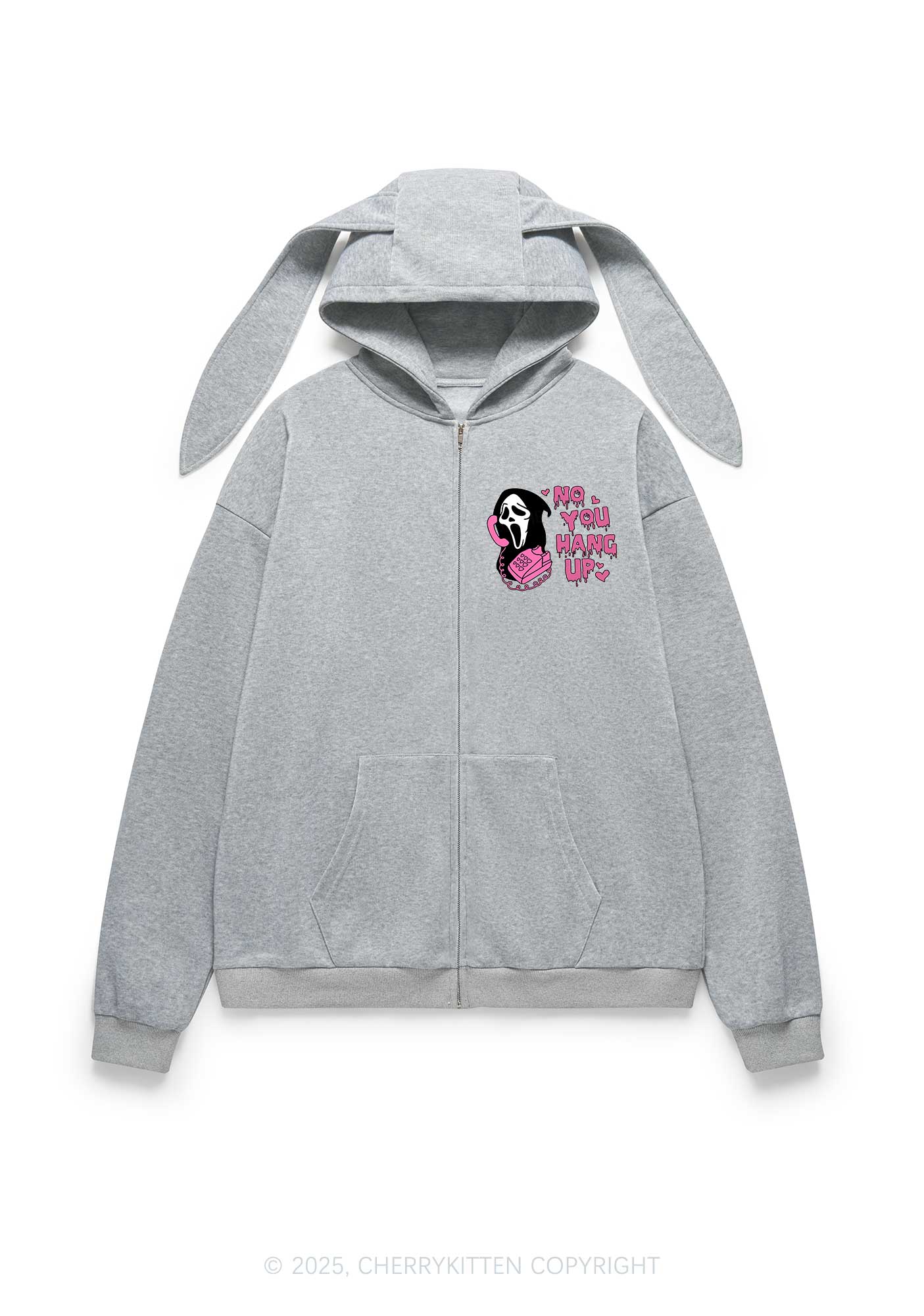 Halloween No You Hang Up Y2K Bunny Ear Zip Hoodie Cherrykitten - Image 8