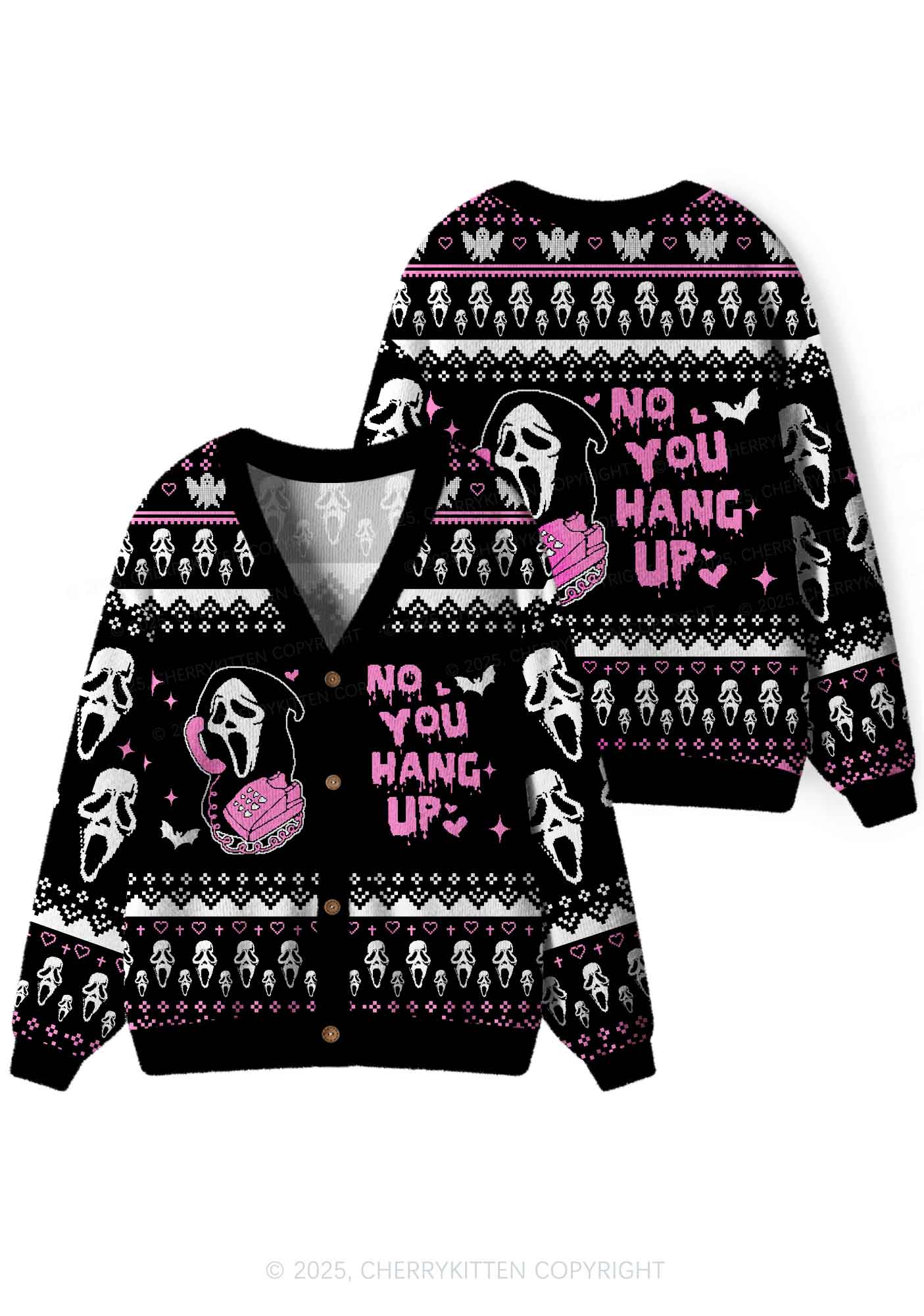Halloween No You Hang Up Y2K Christmas Cardigan Knit Sweatshirt Cherrykitten - Image 3
