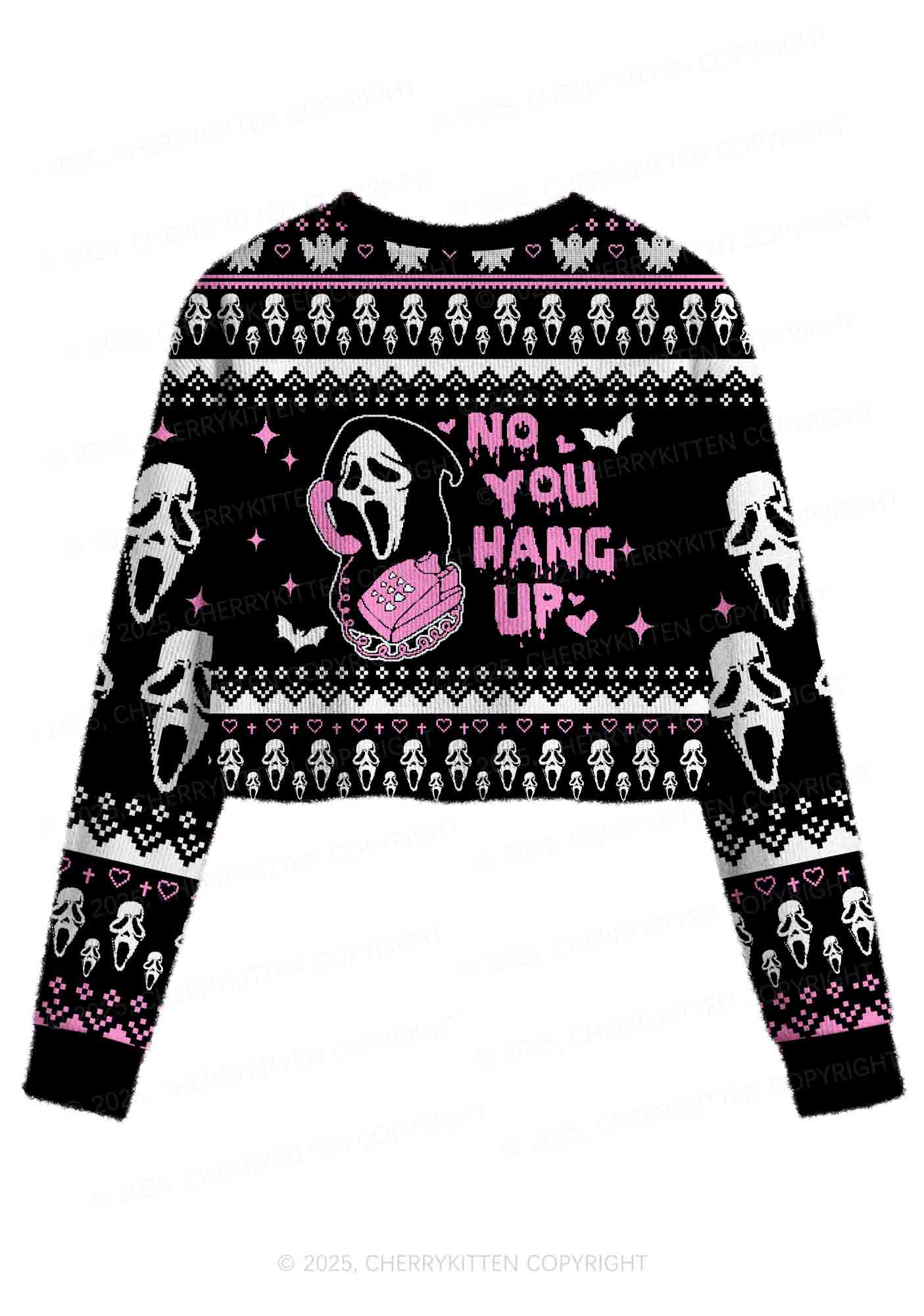 Halloween No You Hang Up Y2K Christmas Crop Knit Sweatshirt Cherrykitten - Image 2