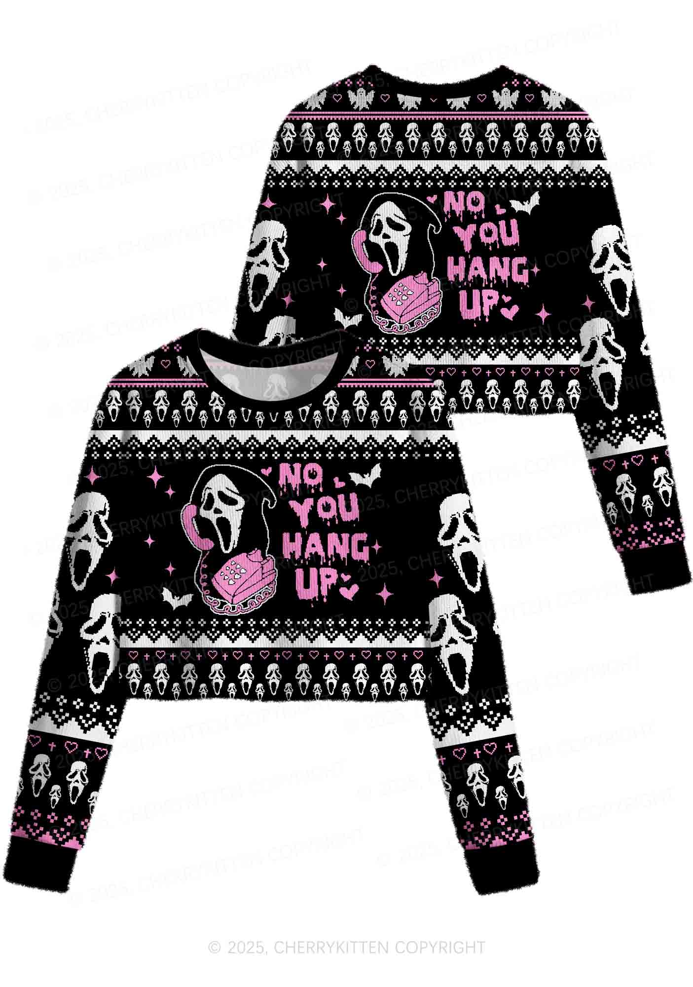 Halloween No You Hang Up Y2K Christmas Crop Knit Sweatshirt Cherrykitten - Image 3