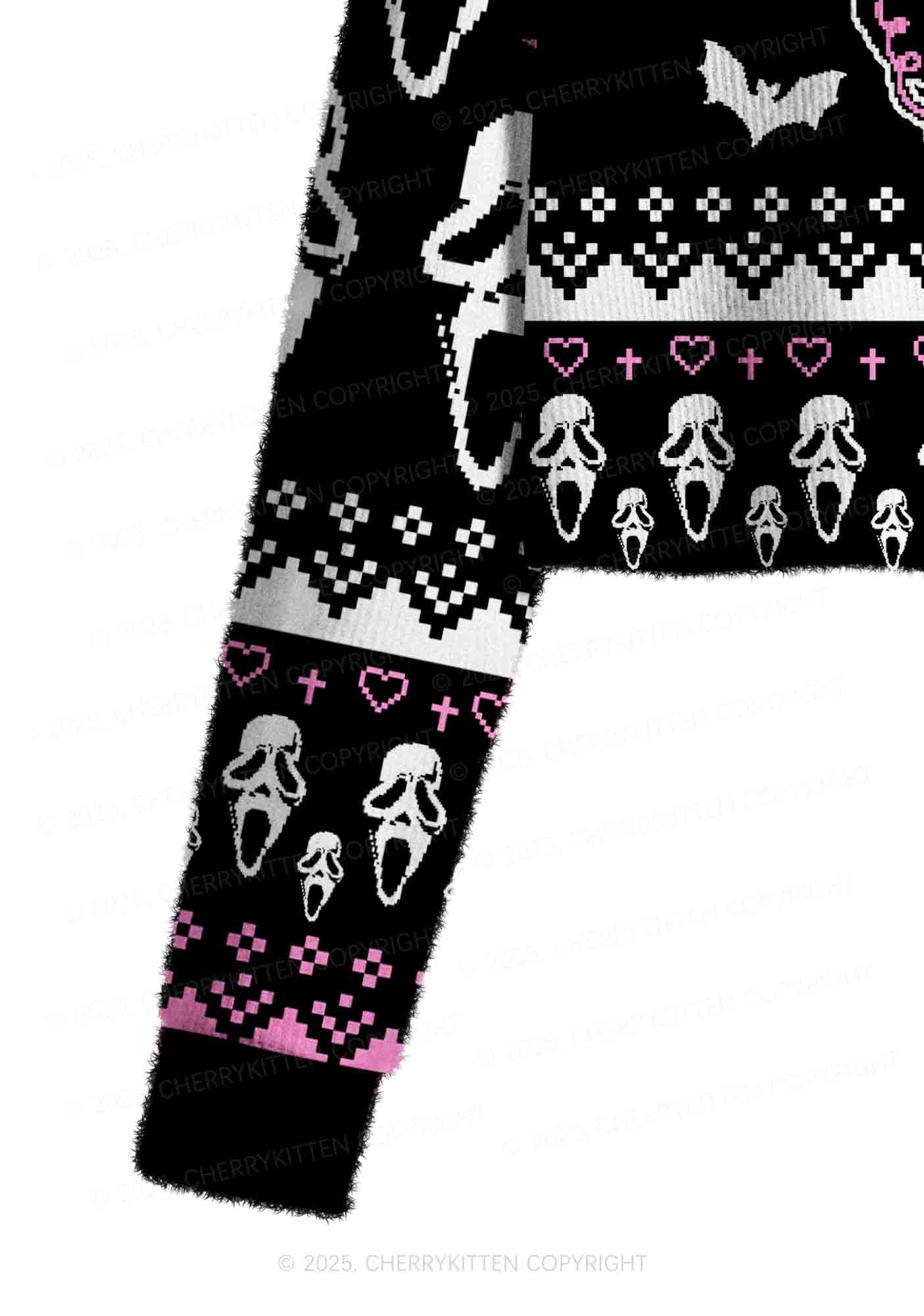 Halloween No You Hang Up Y2K Christmas Crop Knit Sweatshirt Cherrykitten - Image 5