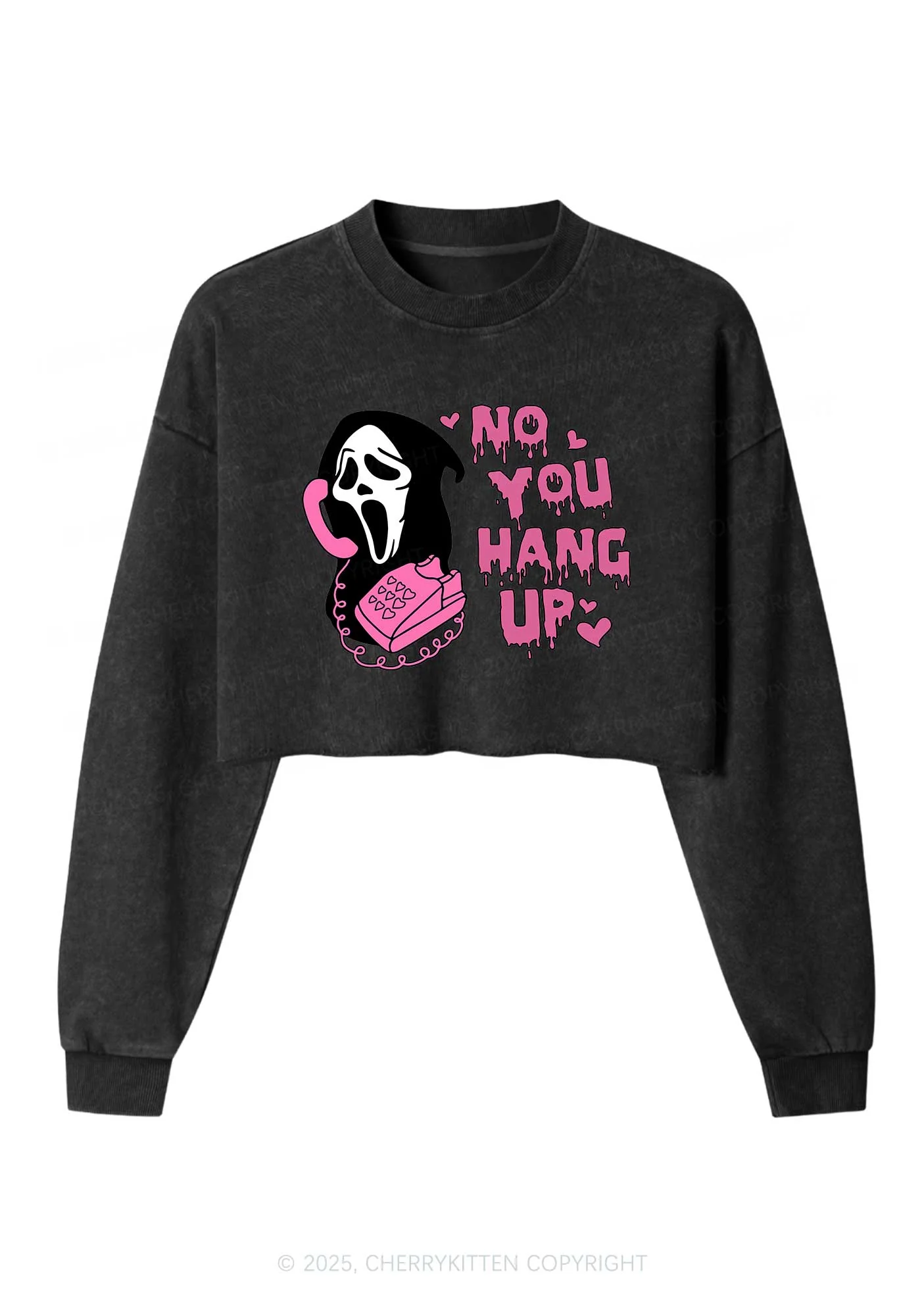 Halloween No You Hang Up Y2K Crop Washed Sweatshirts Cherrykitten - Image 4