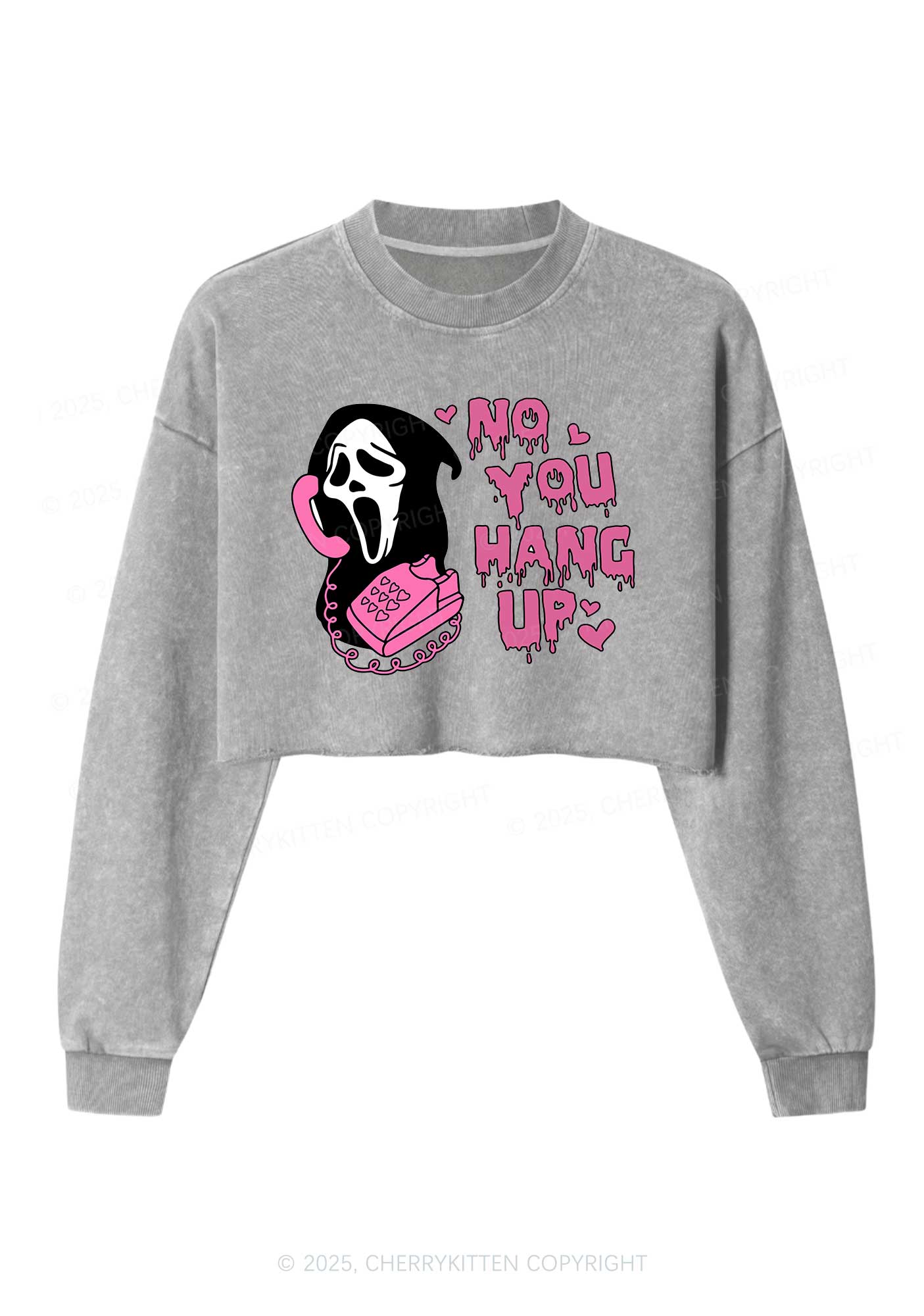 Halloween No You Hang Up Y2K Crop Washed Sweatshirts Cherrykitten - Image 5