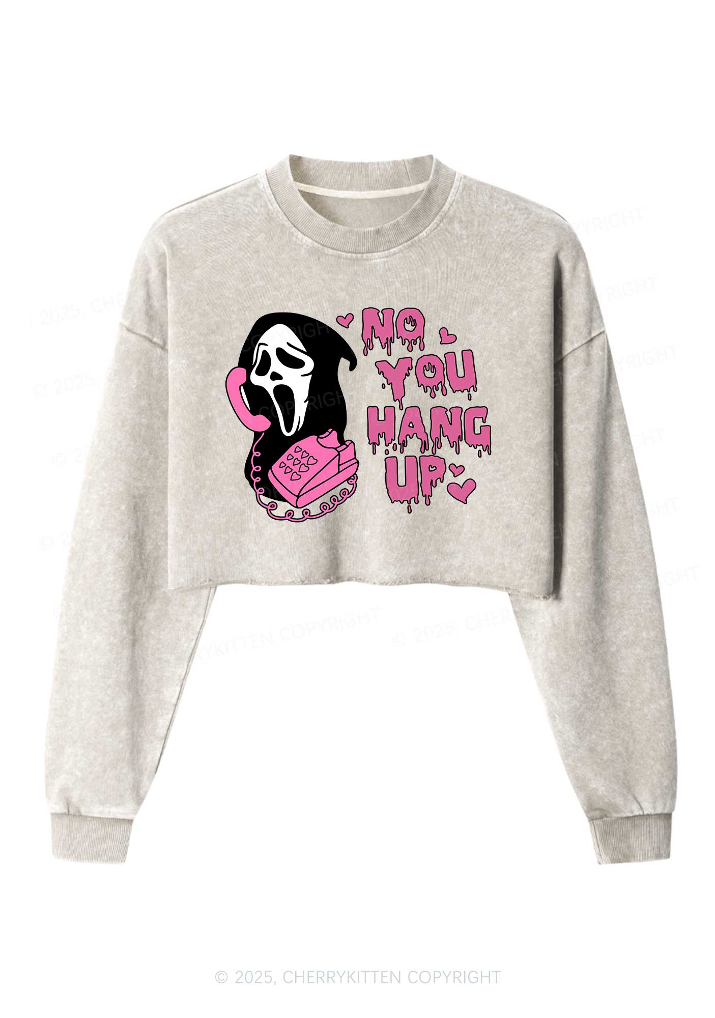 Halloween No You Hang Up Y2K Crop Washed Sweatshirts Cherrykitten - Image 6