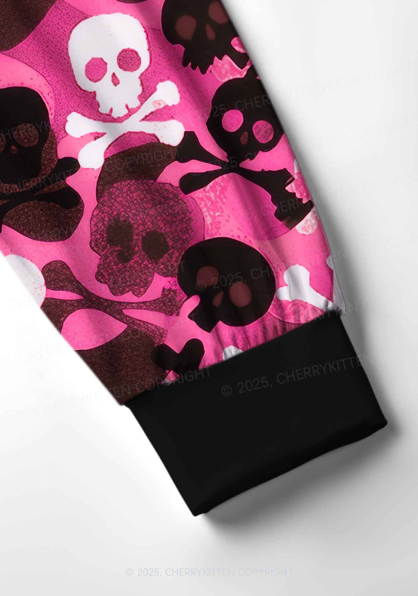 Halloween Pink Camouflage Skull Y2K Print Long Sleeve Pajama Set Cherrykitten - Image 5