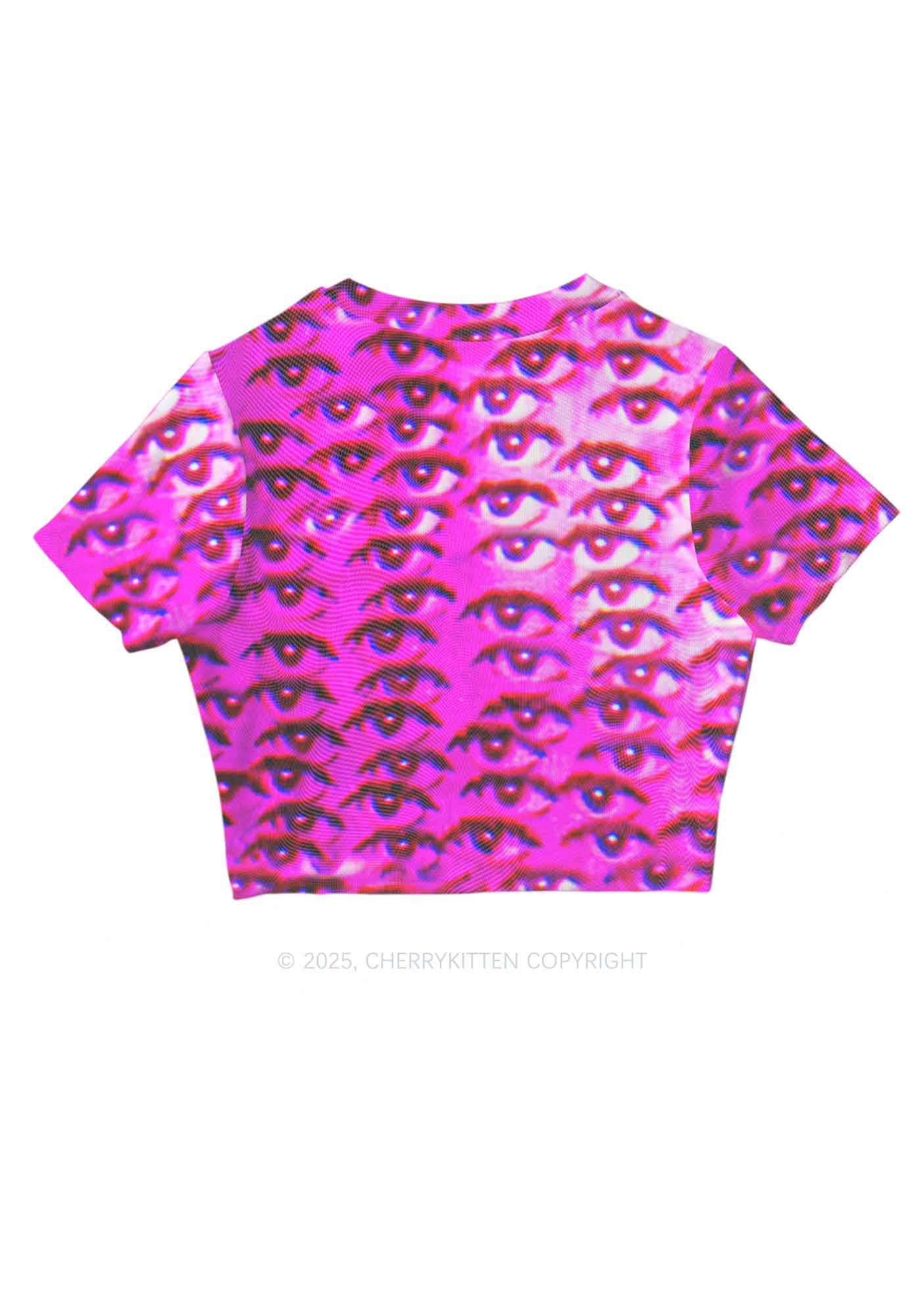 Halloween Pink Eyes Y2K Mesh Crop Top Cherrykitten - Image 3