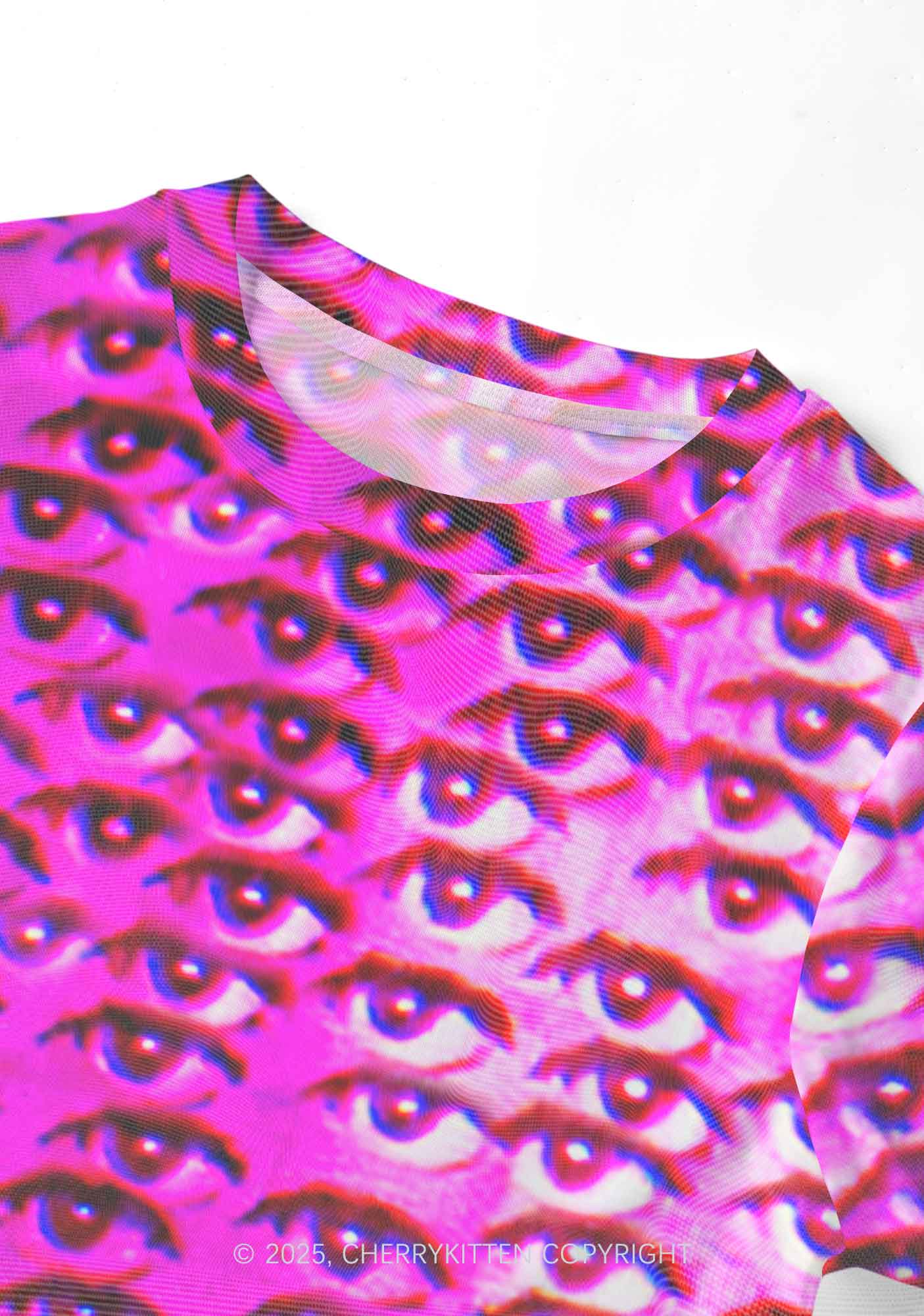 Halloween Pink Eyes Y2K Mesh Crop Top Cherrykitten - Image 4