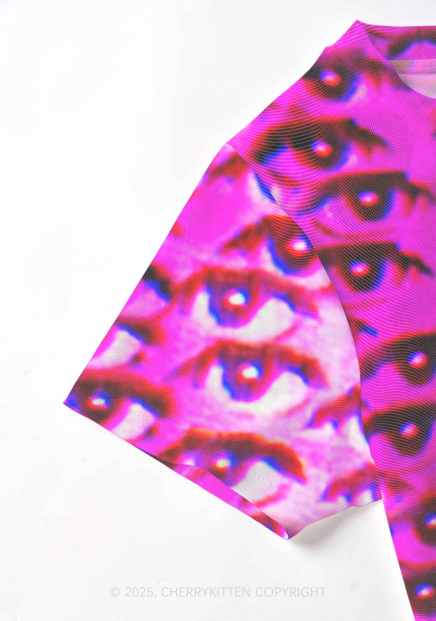 Halloween Pink Eyes Y2K Mesh Crop Top Cherrykitten - Image 5