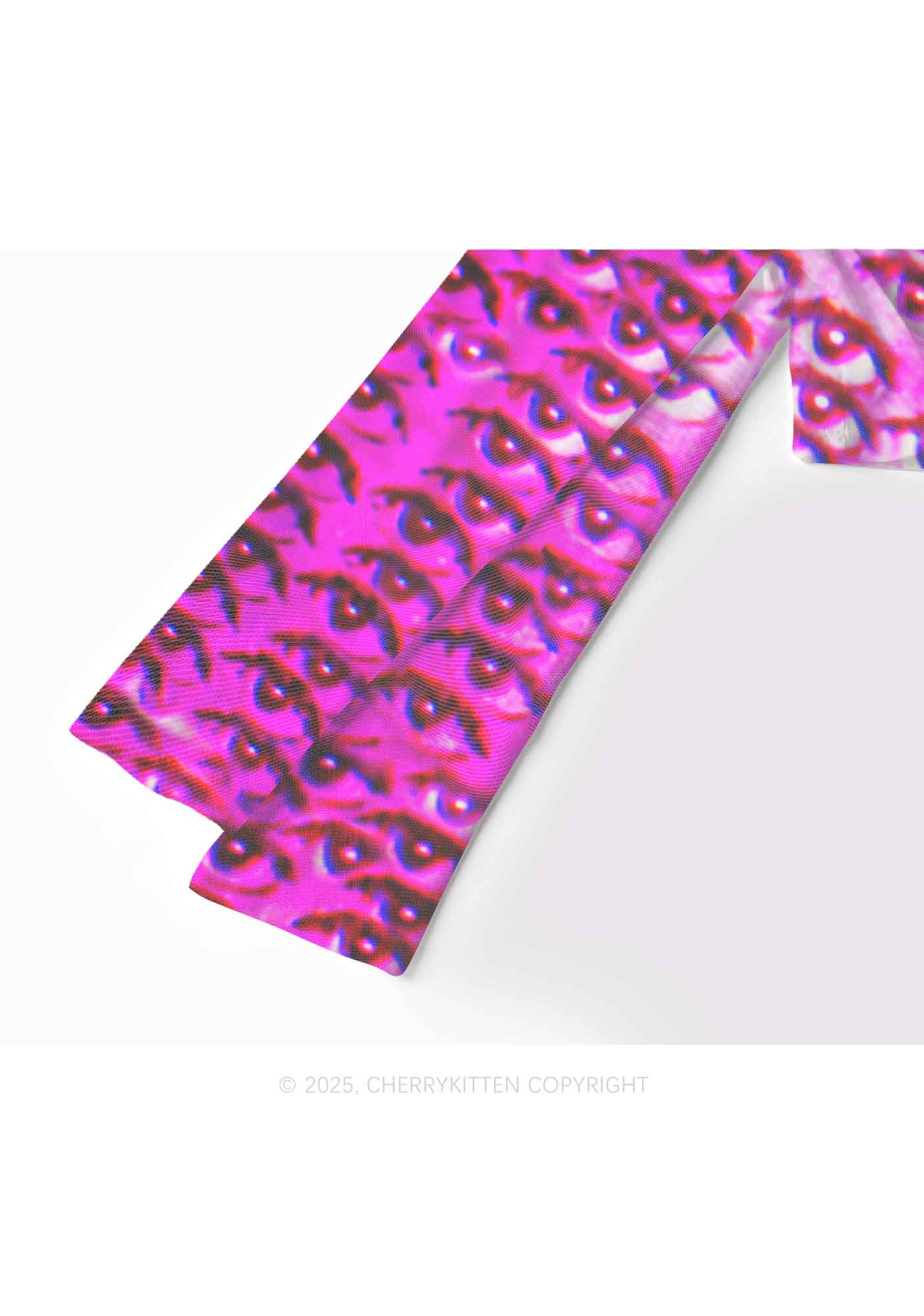 Halloween Pink Eyes Y2K Mesh Long Sleeve Crop Top Cherrykitten - Image 4