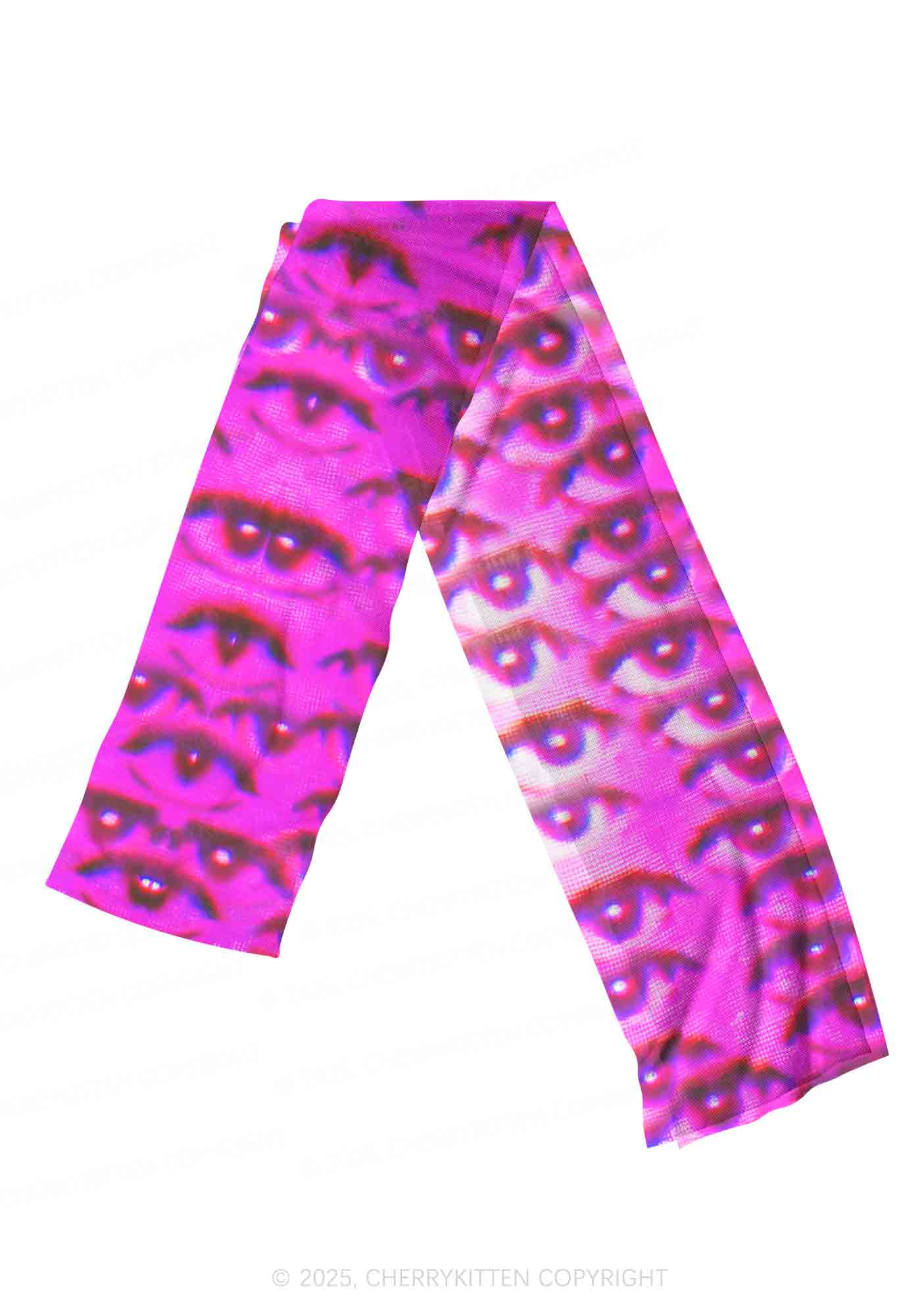 Halloween Pink Eyes Y2K Mesh Slip Dress With Scarf Set Cherrykitten - Image 6