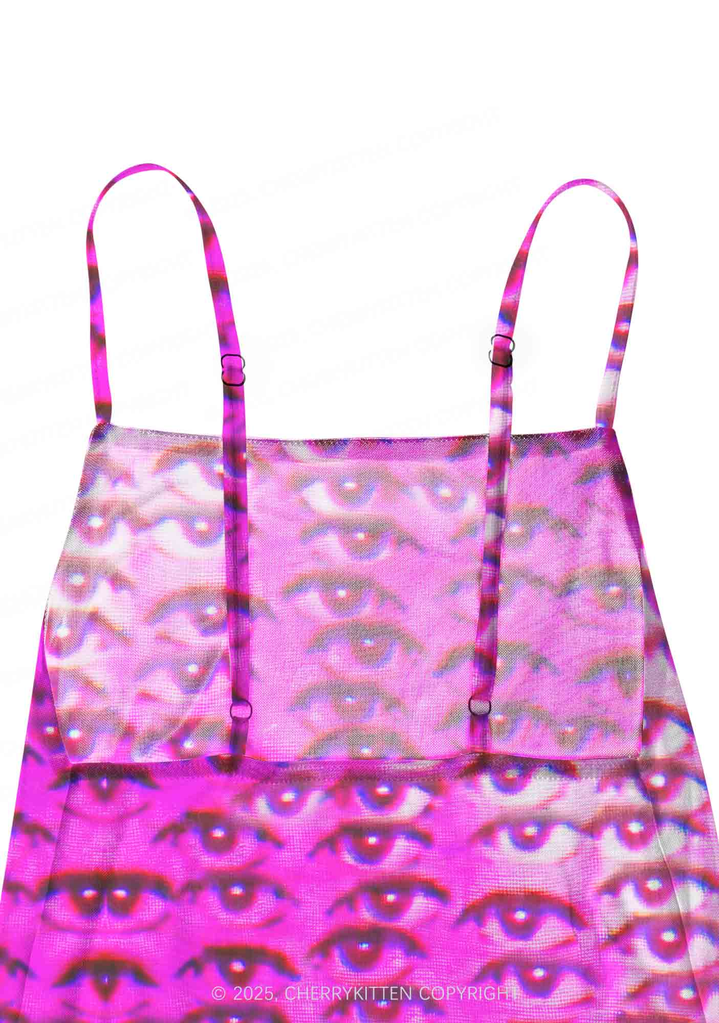 Halloween Pink Eyes Y2K Mesh Slip Dress With Scarf Set Cherrykitten - Image 7