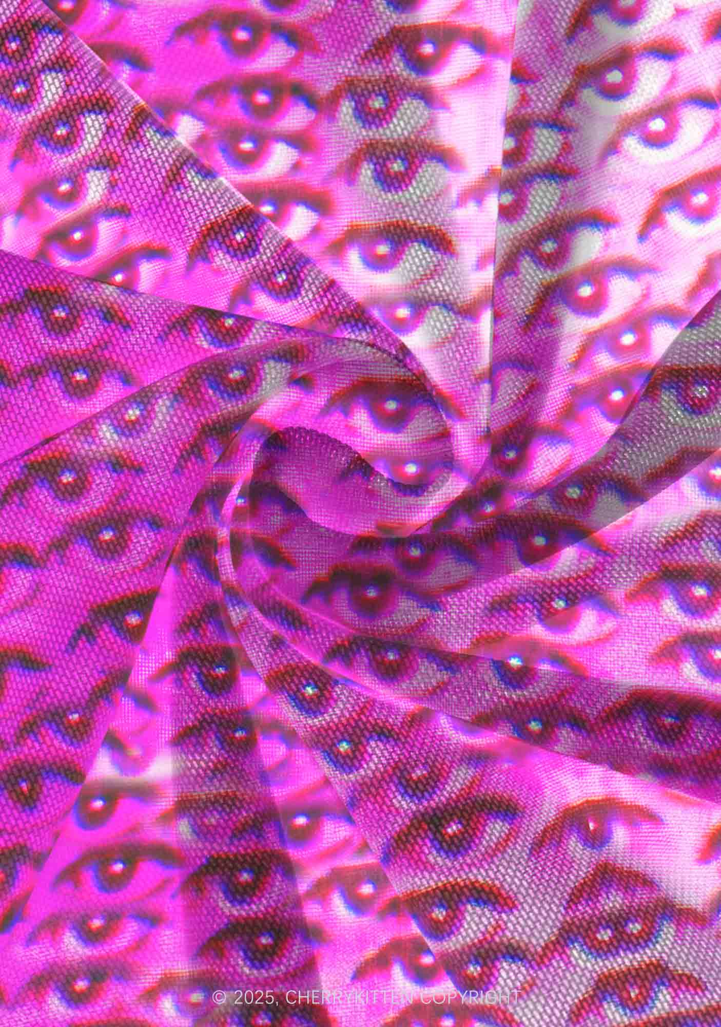 Halloween Pink Eyes Y2K Mesh Slip Dress With Scarf Set Cherrykitten - Image 8