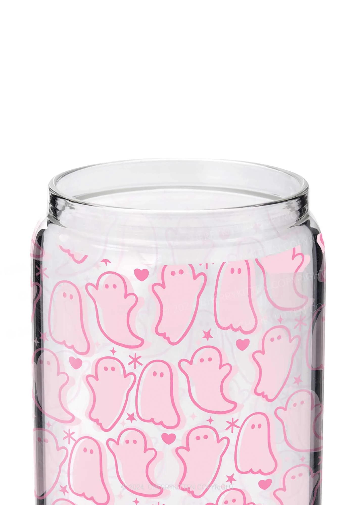 Halloween Pink Ghost Y2K Printed Glass Cup Cherrykitten - Image 2