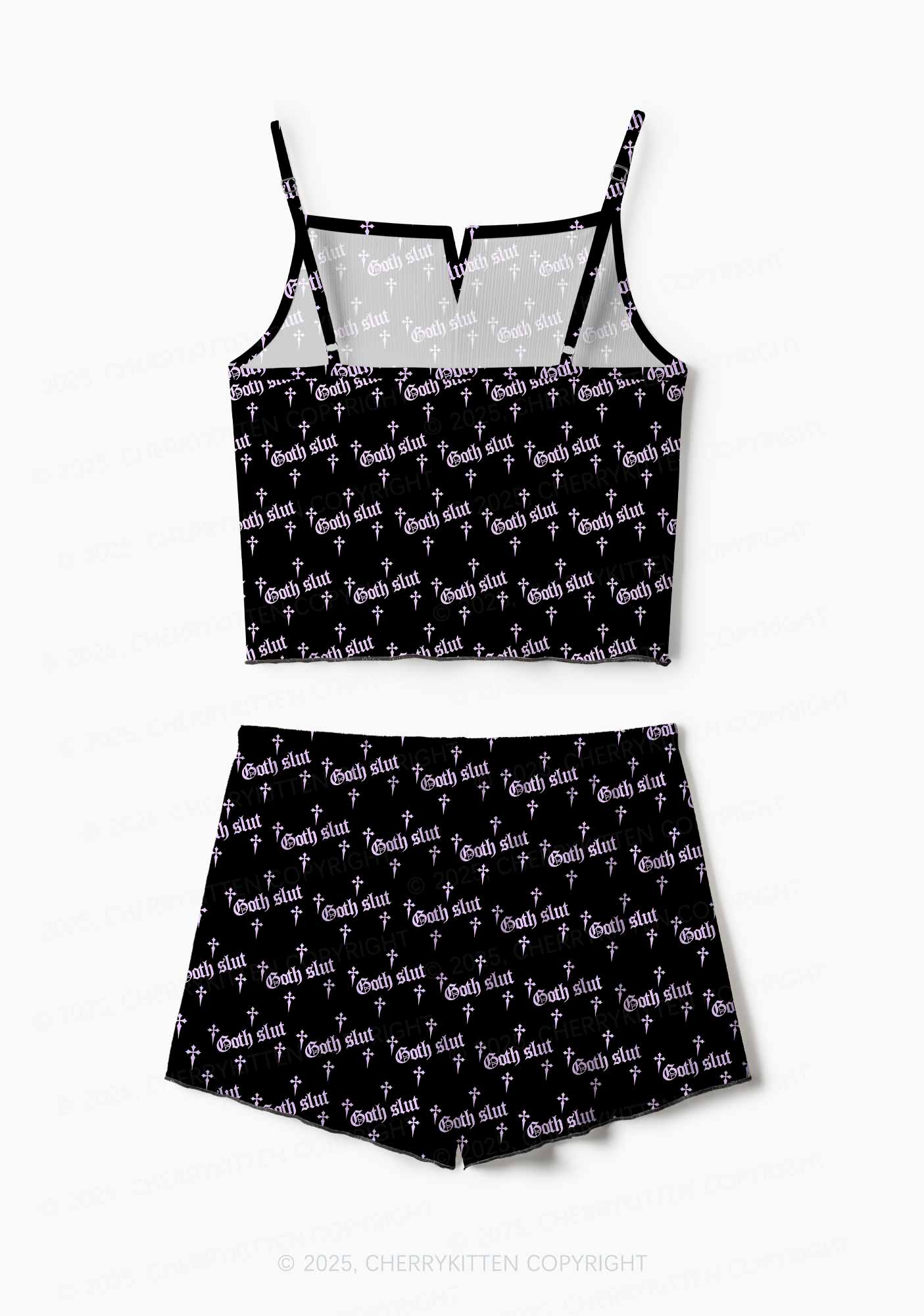 Halloween Pink Goth Slxt Y2K Print Cami Shorts Pajama Set Cherrykitten - Image 3