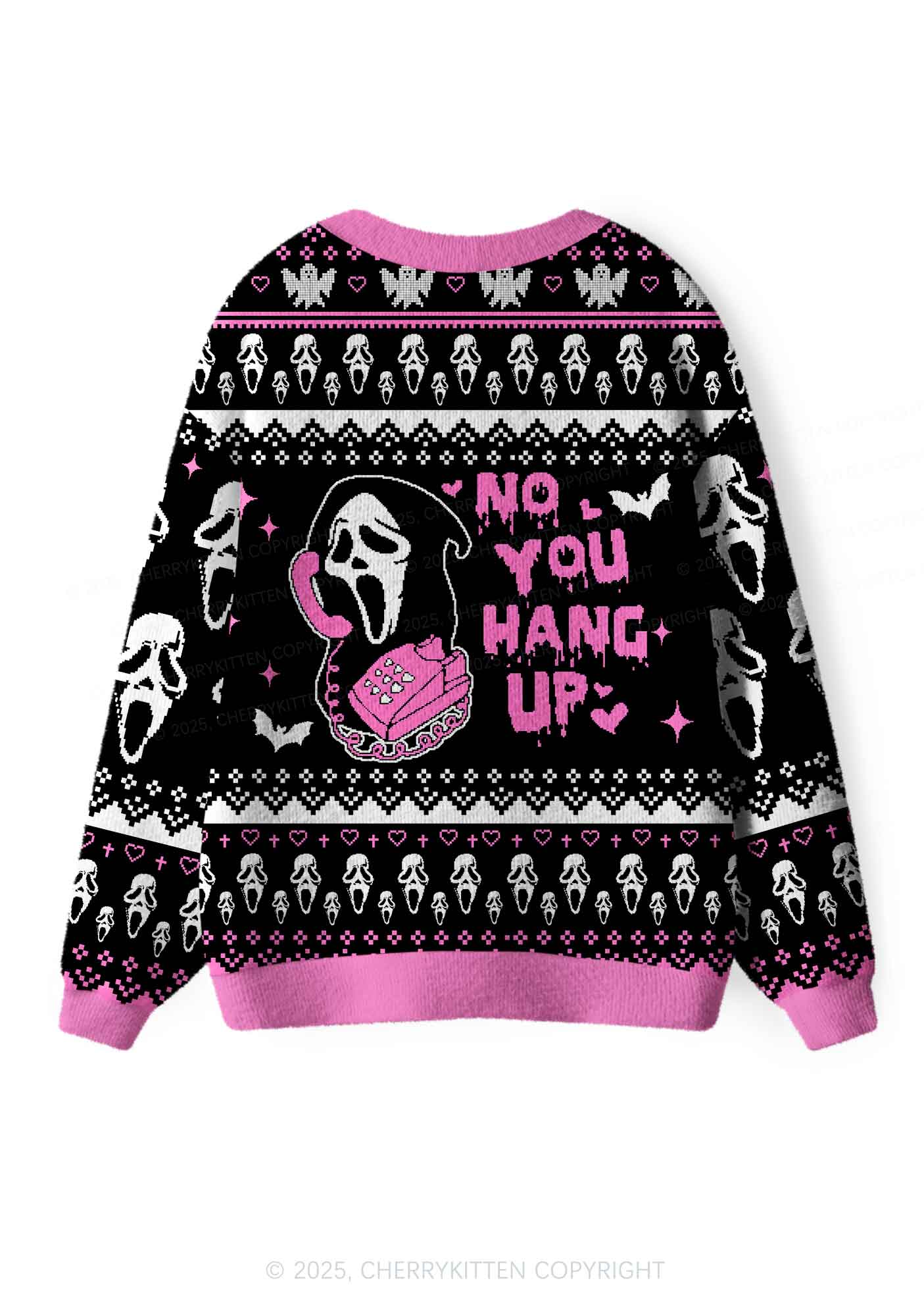 Halloween Pink No You Hang Up Y2K Christmas Cardigan Knit Sweatshirt Cherrykitten - Image 2
