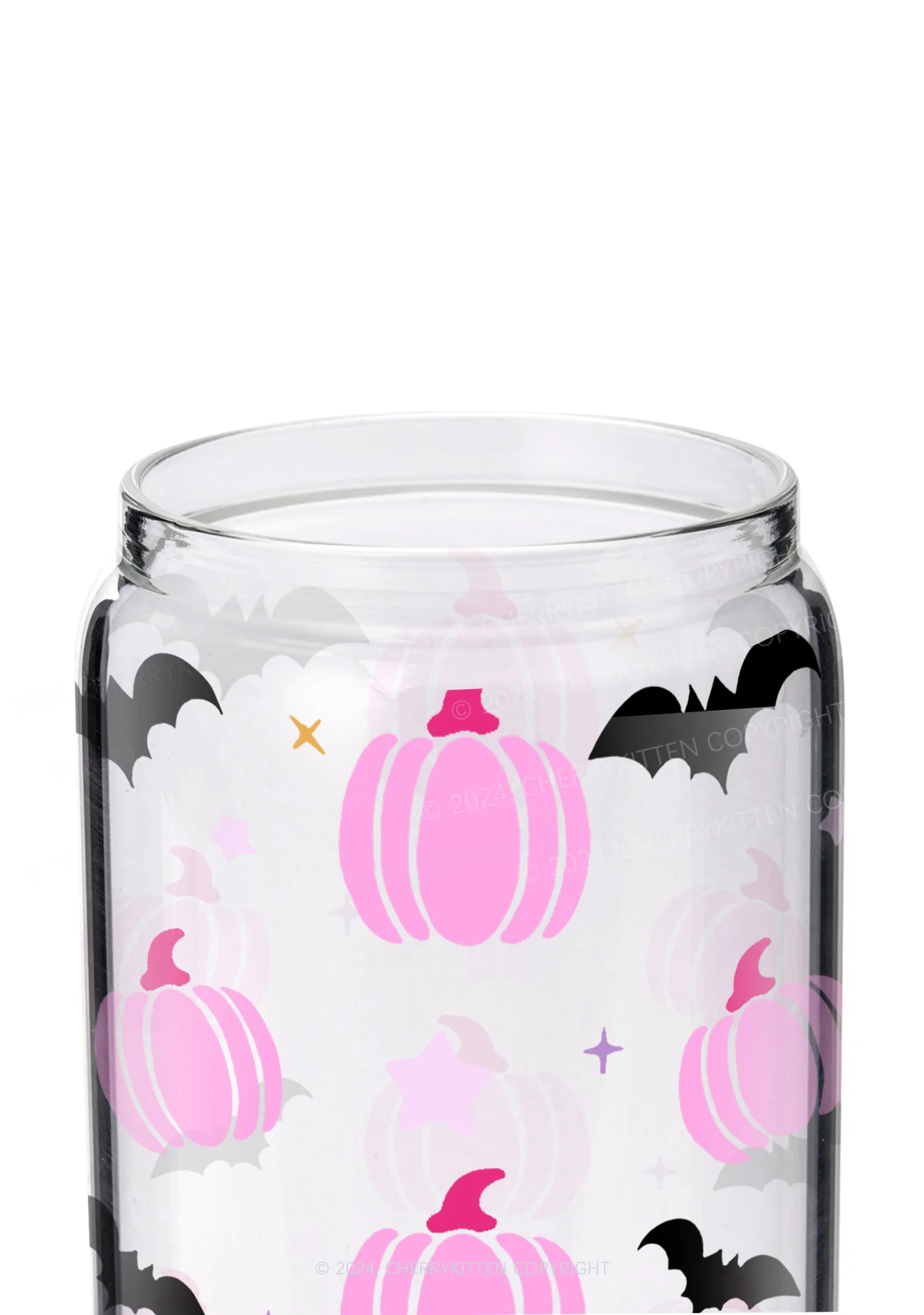 Halloween Pink Pumpkin Y2K Printed Glass Cup Cherrykitten - Image 2