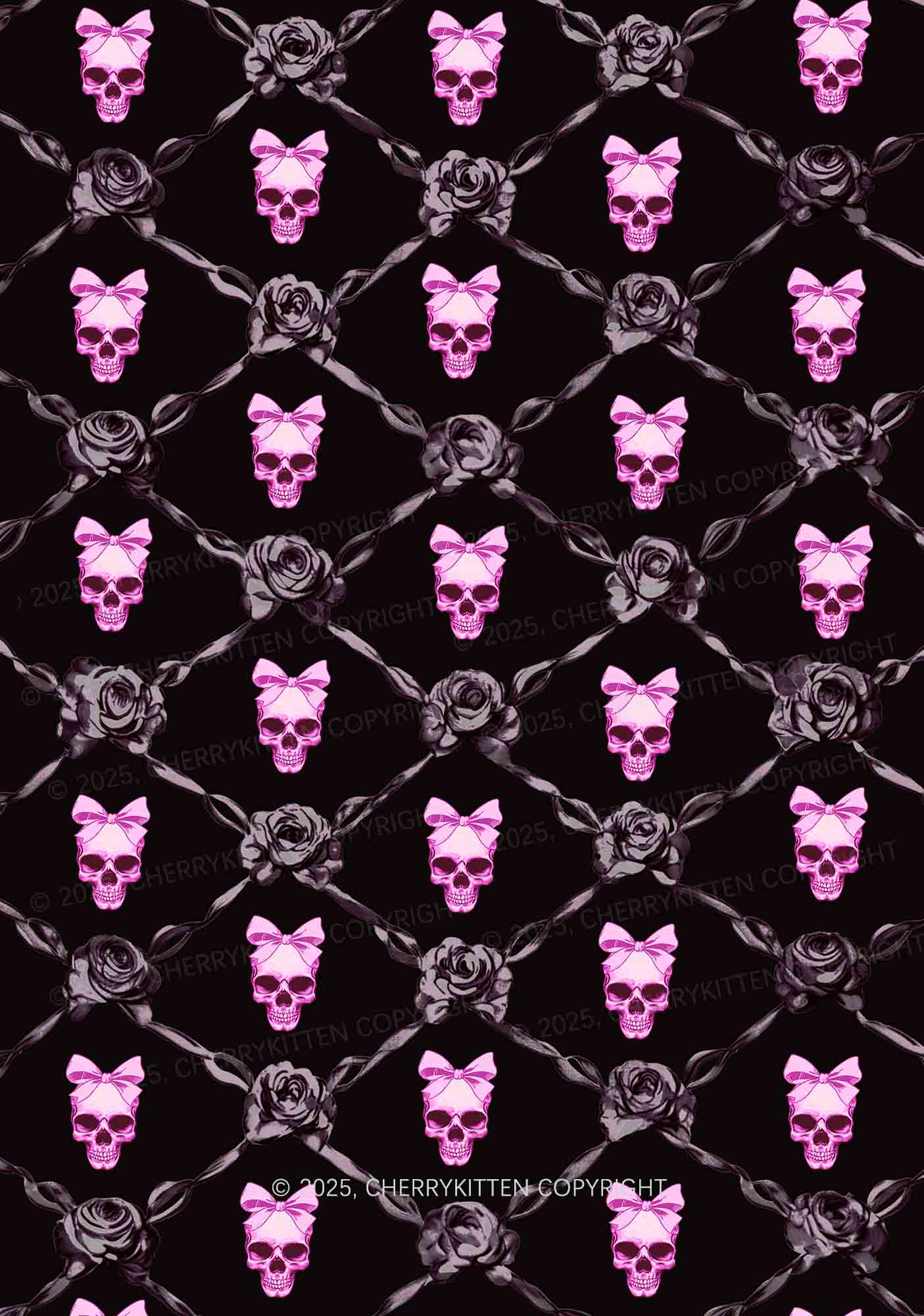Halloween Pink Skull Y2K Print Long Sleeve Pajama Set Cherrykitten - Image 2