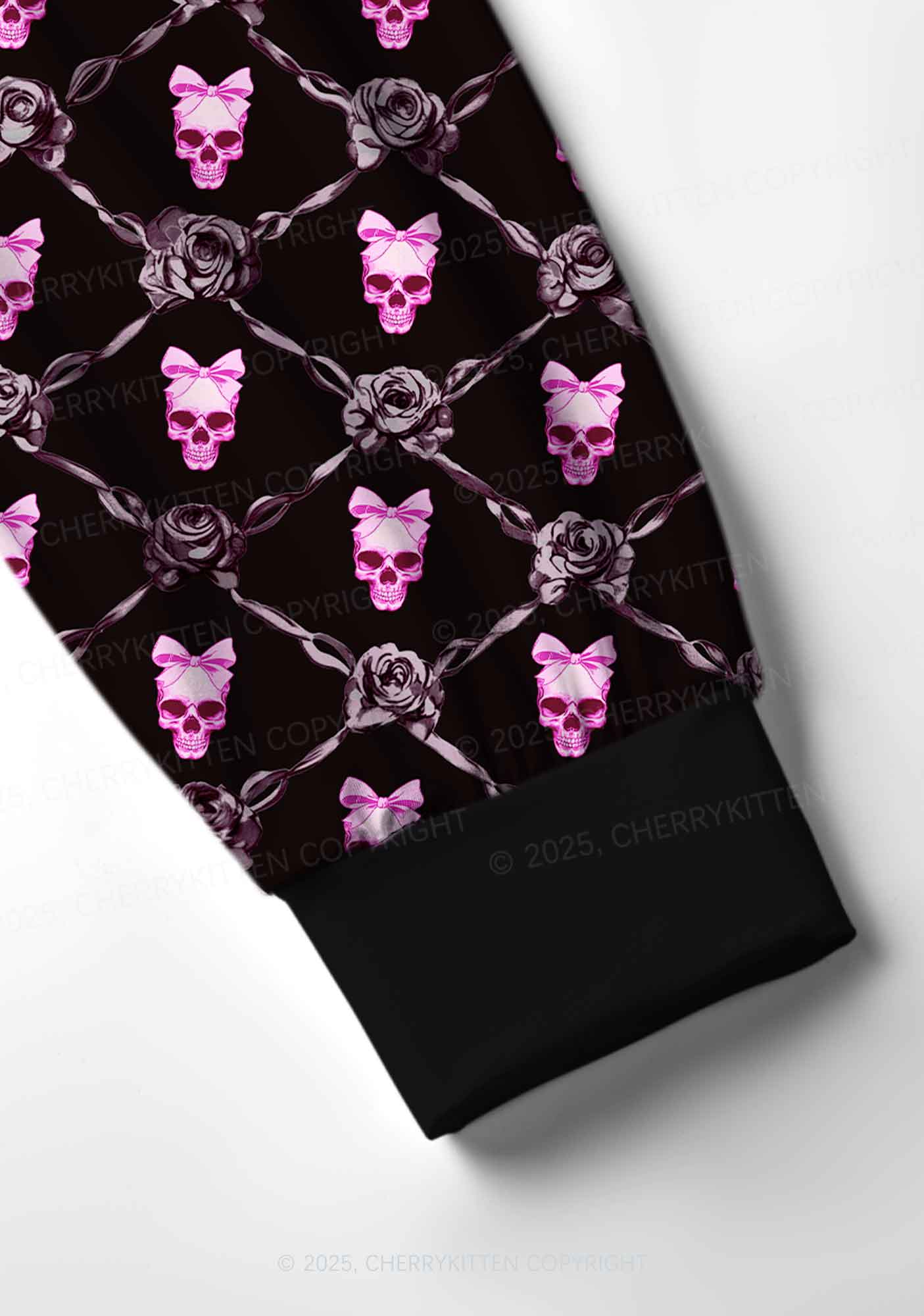 Halloween Pink Skull Y2K Print Long Sleeve Pajama Set Cherrykitten - Image 5