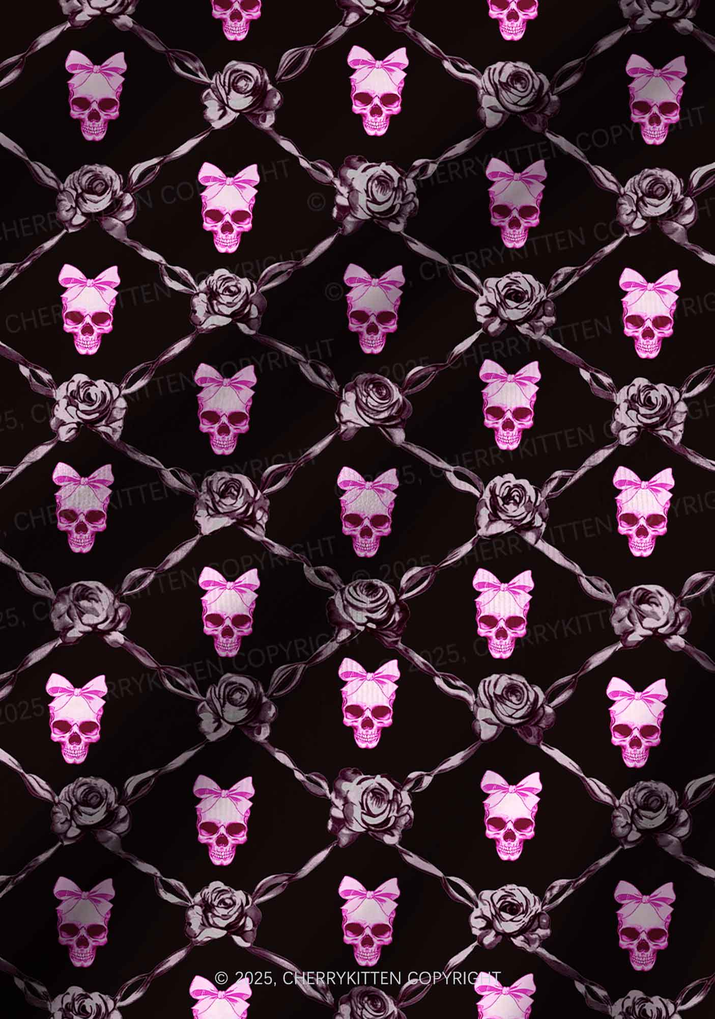 Halloween Pink Skull Y2K Print Long Sleeve Pajama Set Cherrykitten - Image 6