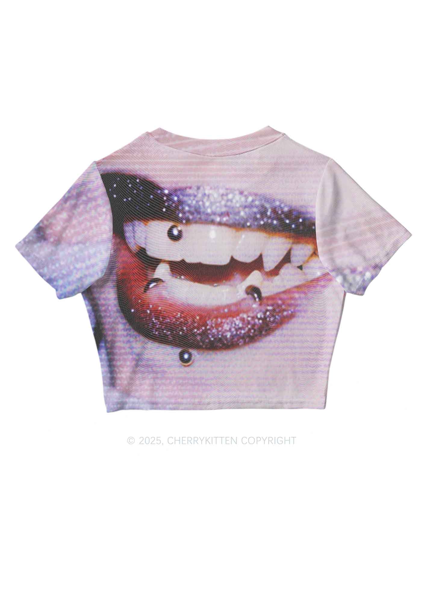 Halloween Punk Lips Y2K Mesh Crop Top Cherrykitten - Image 3