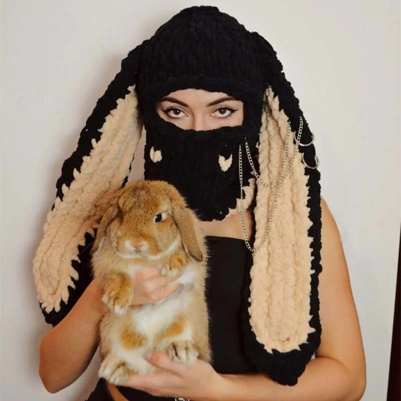 Halloween Balaclava Rabbit Ears Y2K Hand Knitted Hat - Image 2
