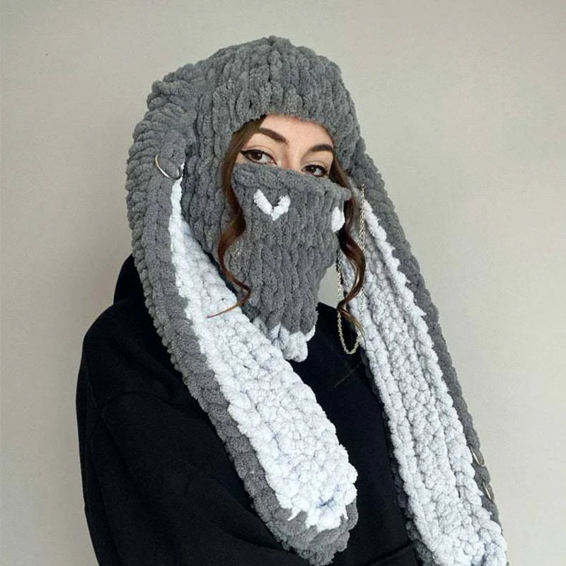 Halloween Balaclava Rabbit Ears Y2K Hand Knitted Hat - Image 3