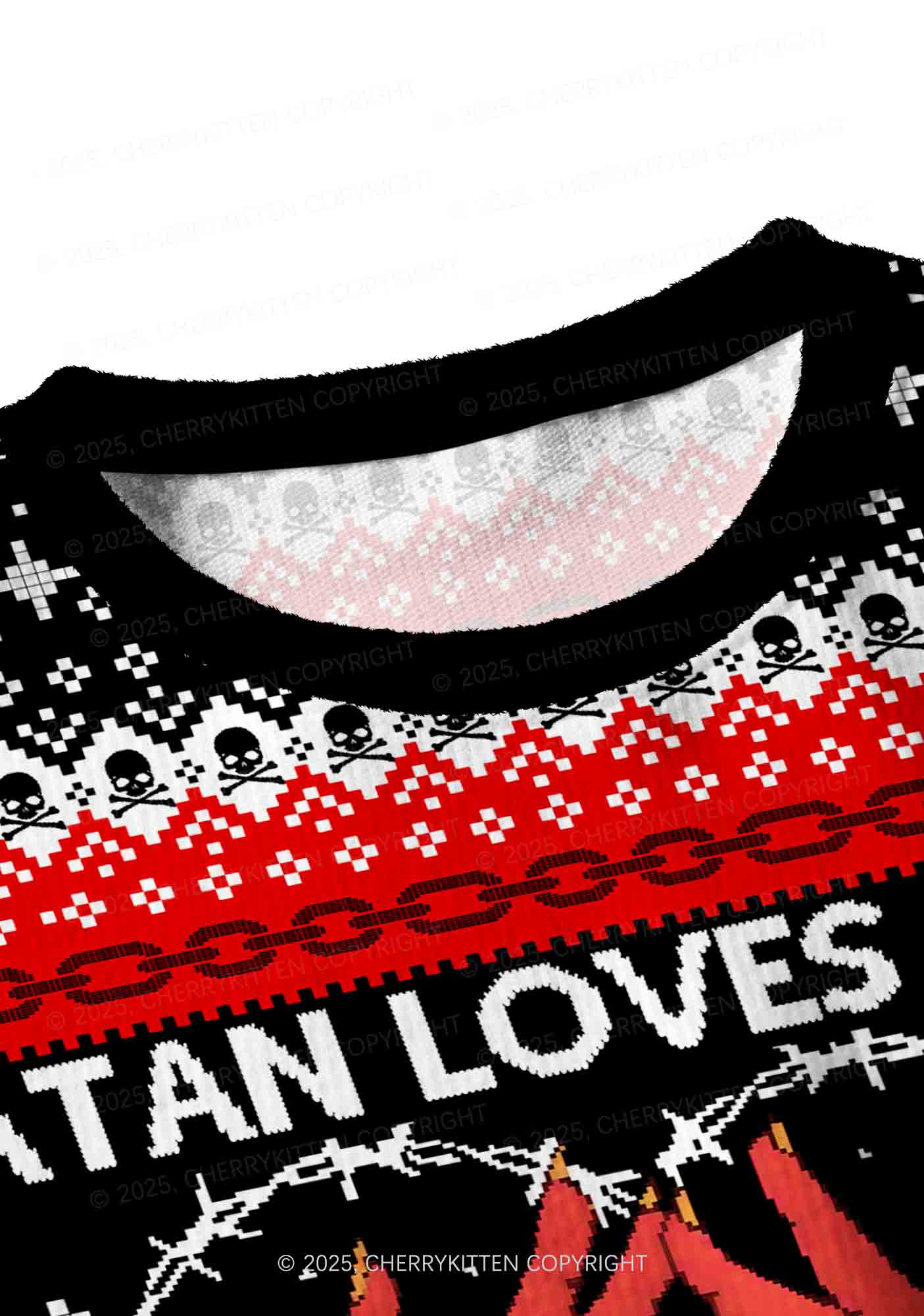 Halloween Satan Loves You Heart Y2K Christmas Crop Knit Sweatshirt Cherrykitten - Image 4