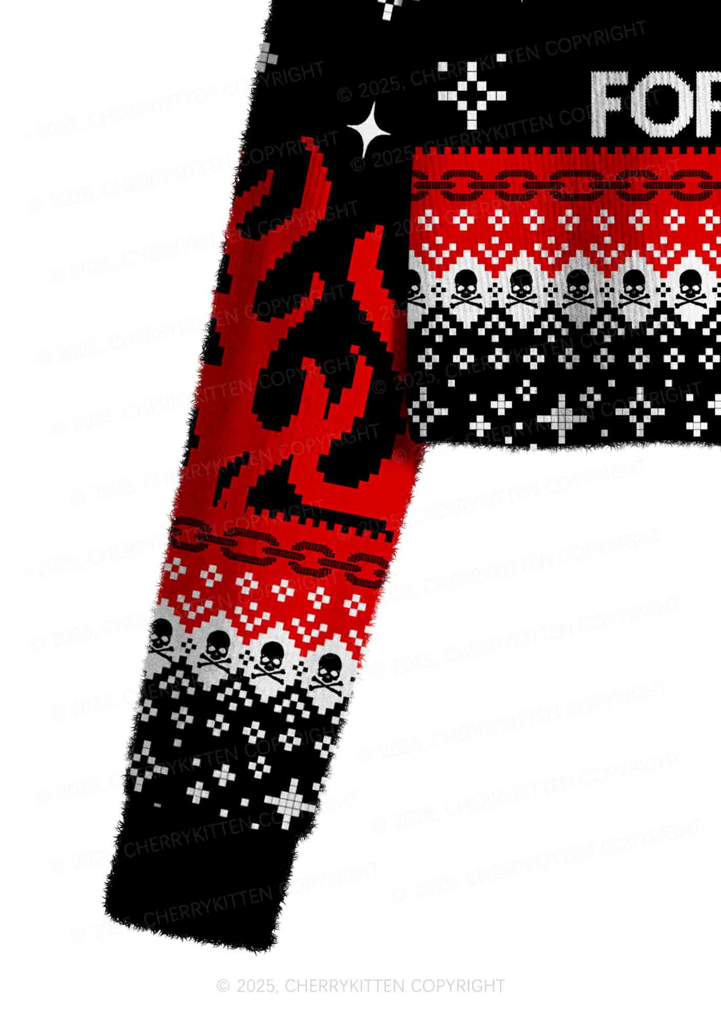 Halloween Satan Loves You Heart Y2K Christmas Crop Knit Sweatshirt Cherrykitten - Image 5