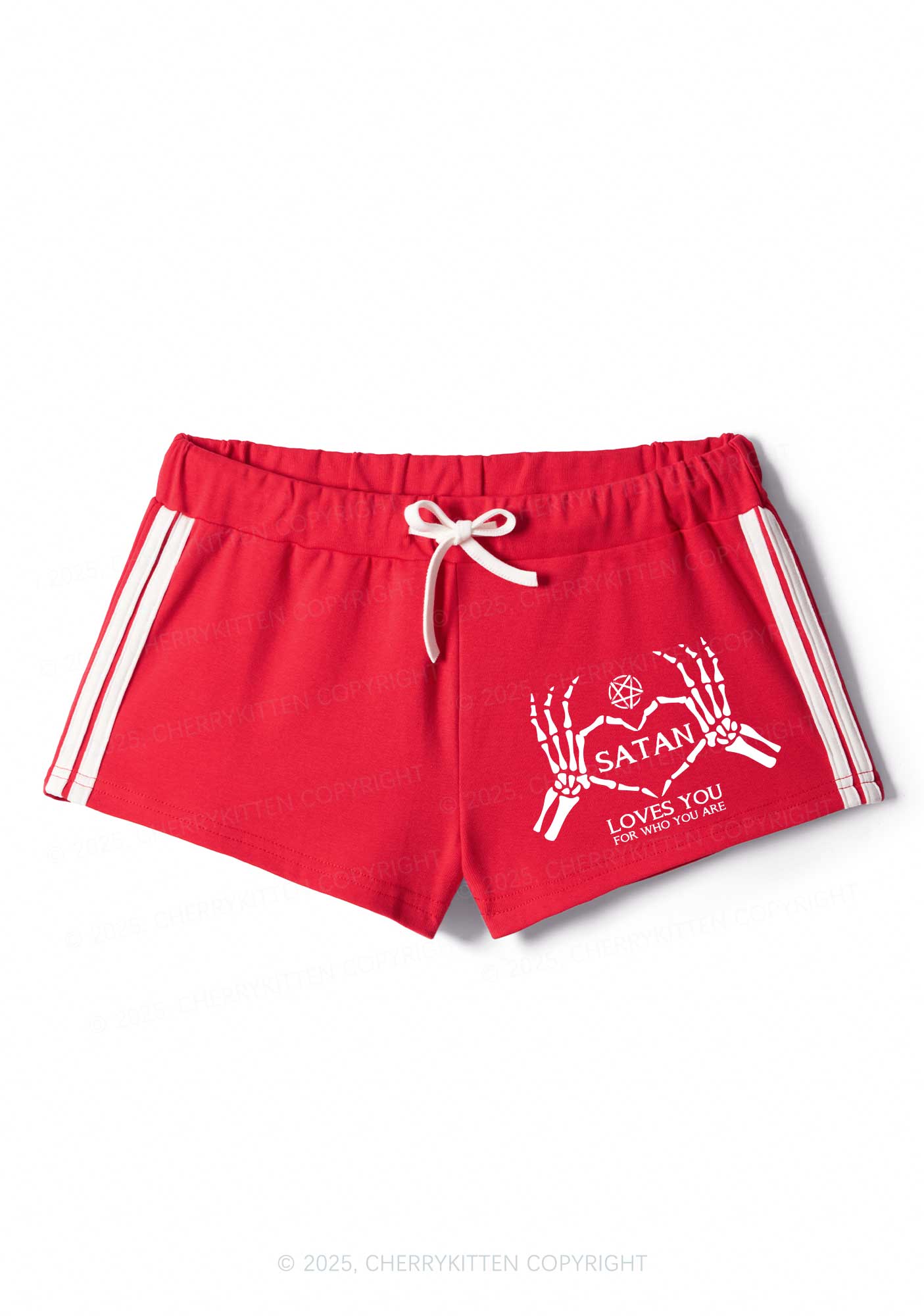 Halloween Satan Loves You Y2K Drawstring Mini Shorts Cherrykitten - Image 3