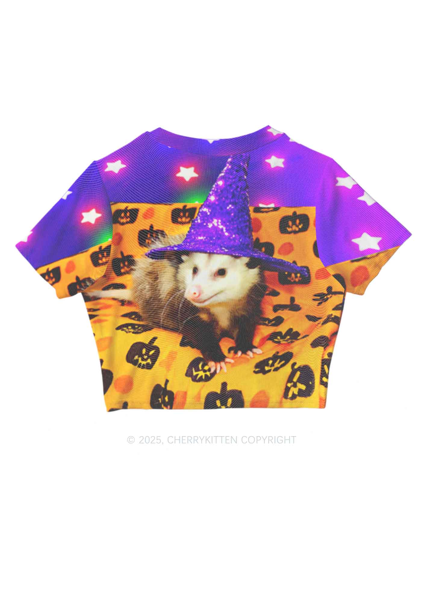 Halloween Sparkle Witch Ratz Y2K Mesh Crop Top Cherrykitten - Image 3