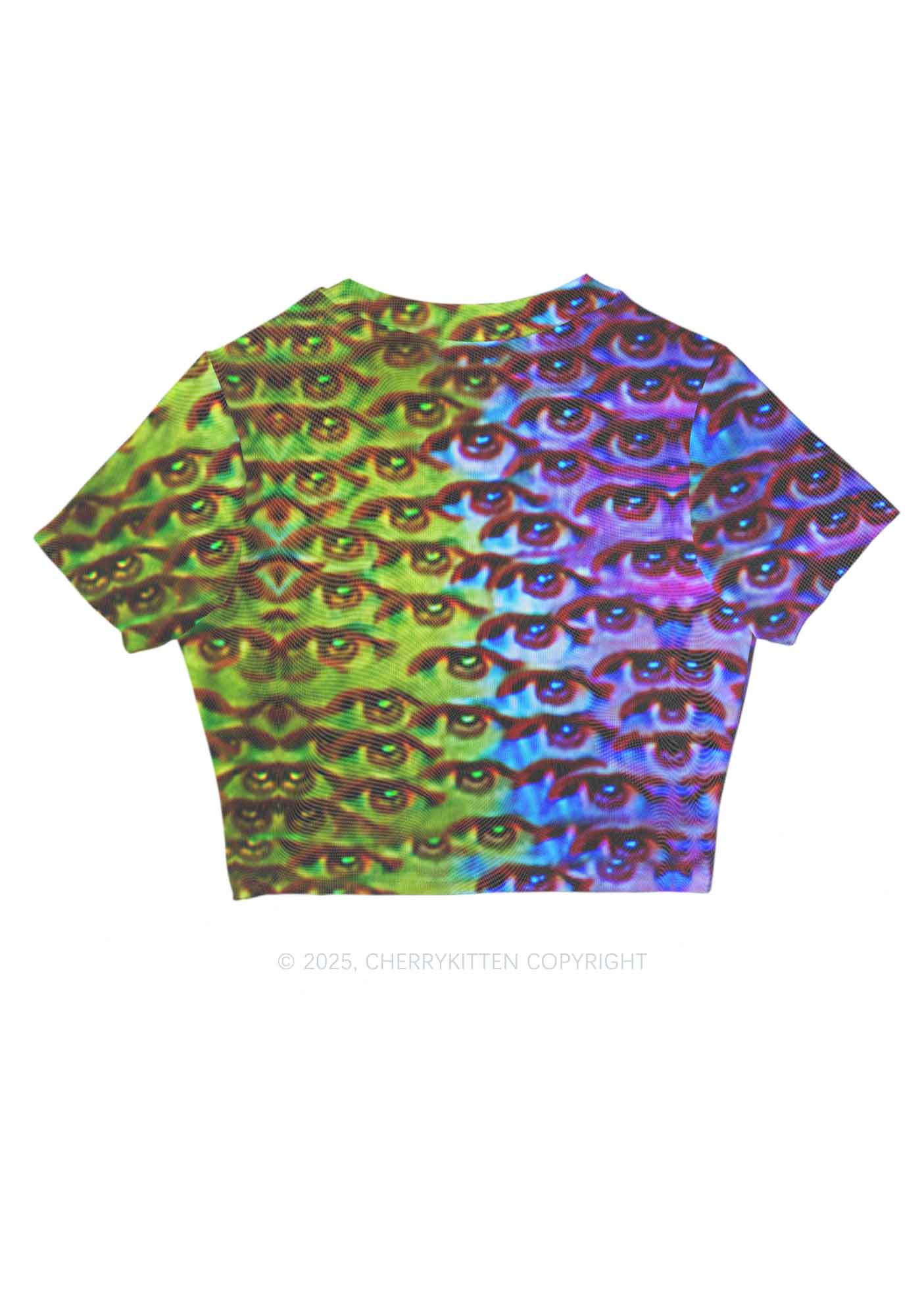 Halloween Spectrum Eyes Y2K Mesh Crop Top Cherrykitten - Image 3