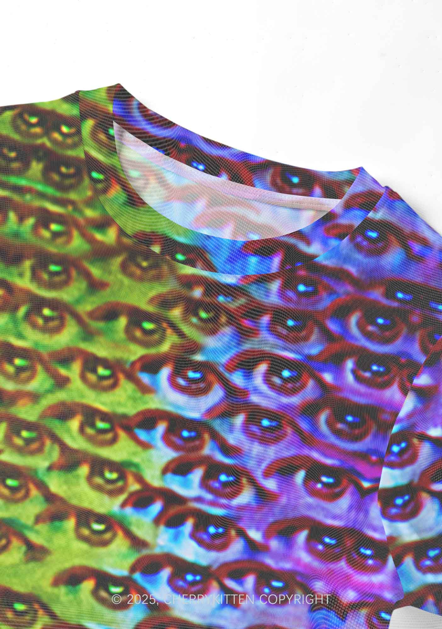 Halloween Spectrum Eyes Y2K Mesh Crop Top Cherrykitten - Image 4