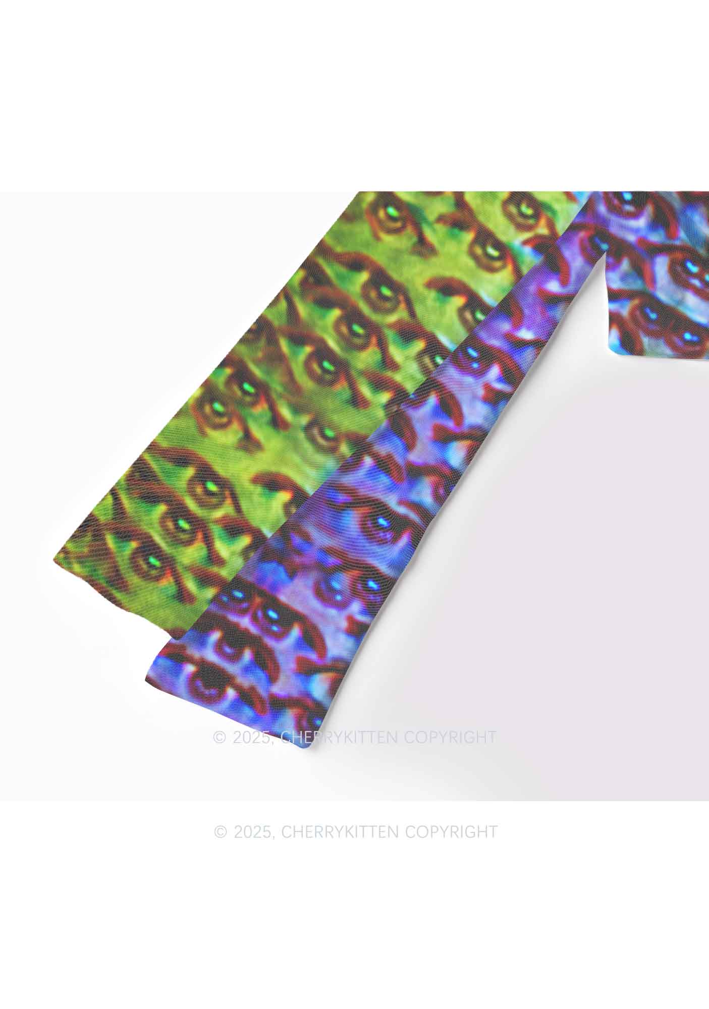 Halloween Spectrum Eyes Y2K Mesh Long Sleeve Crop Top Cherrykitten - Image 4