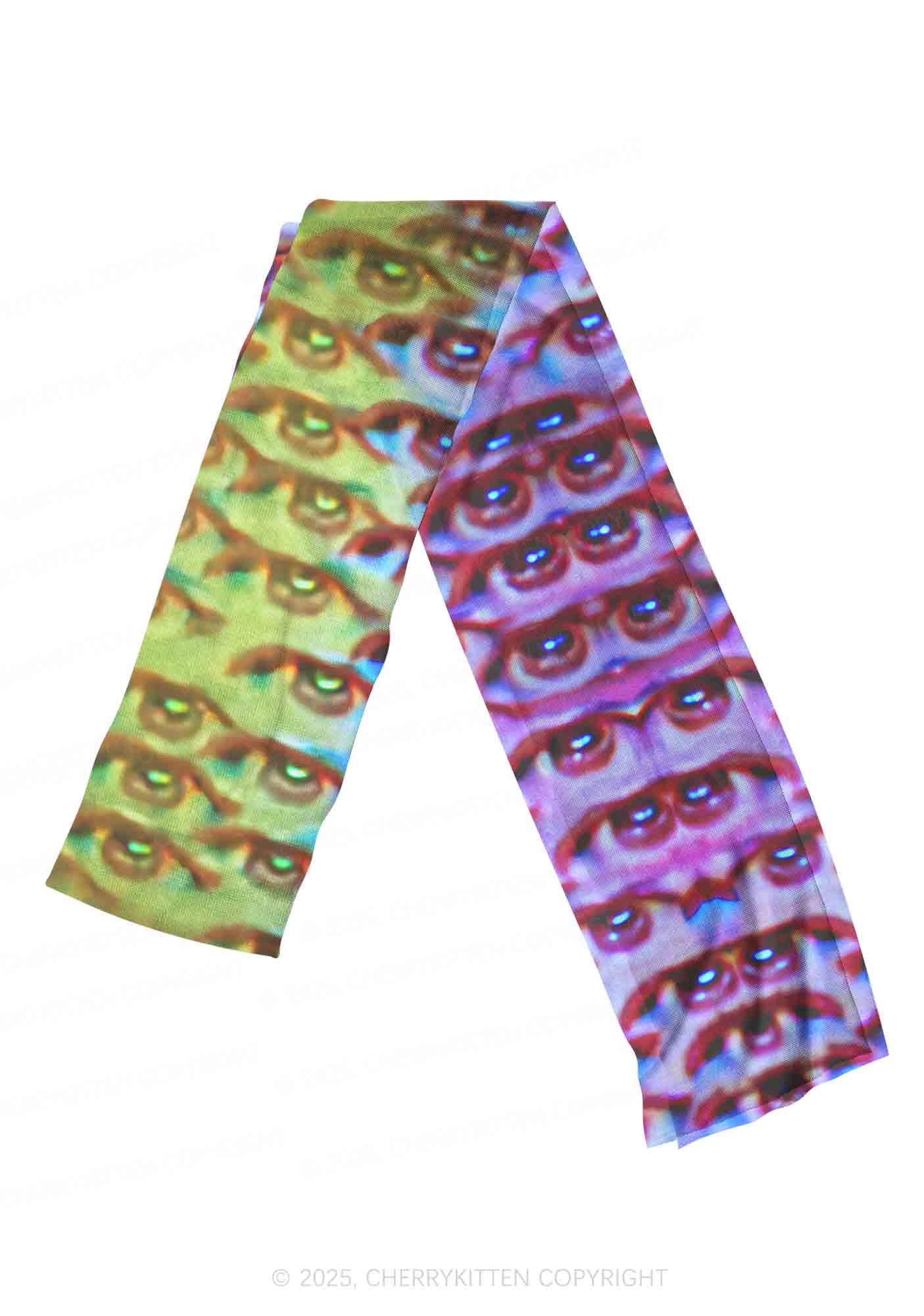 Halloween Spectrum Eyes Y2K Mesh Slip Dress With Scarf Set Cherrykitten - Image 4
