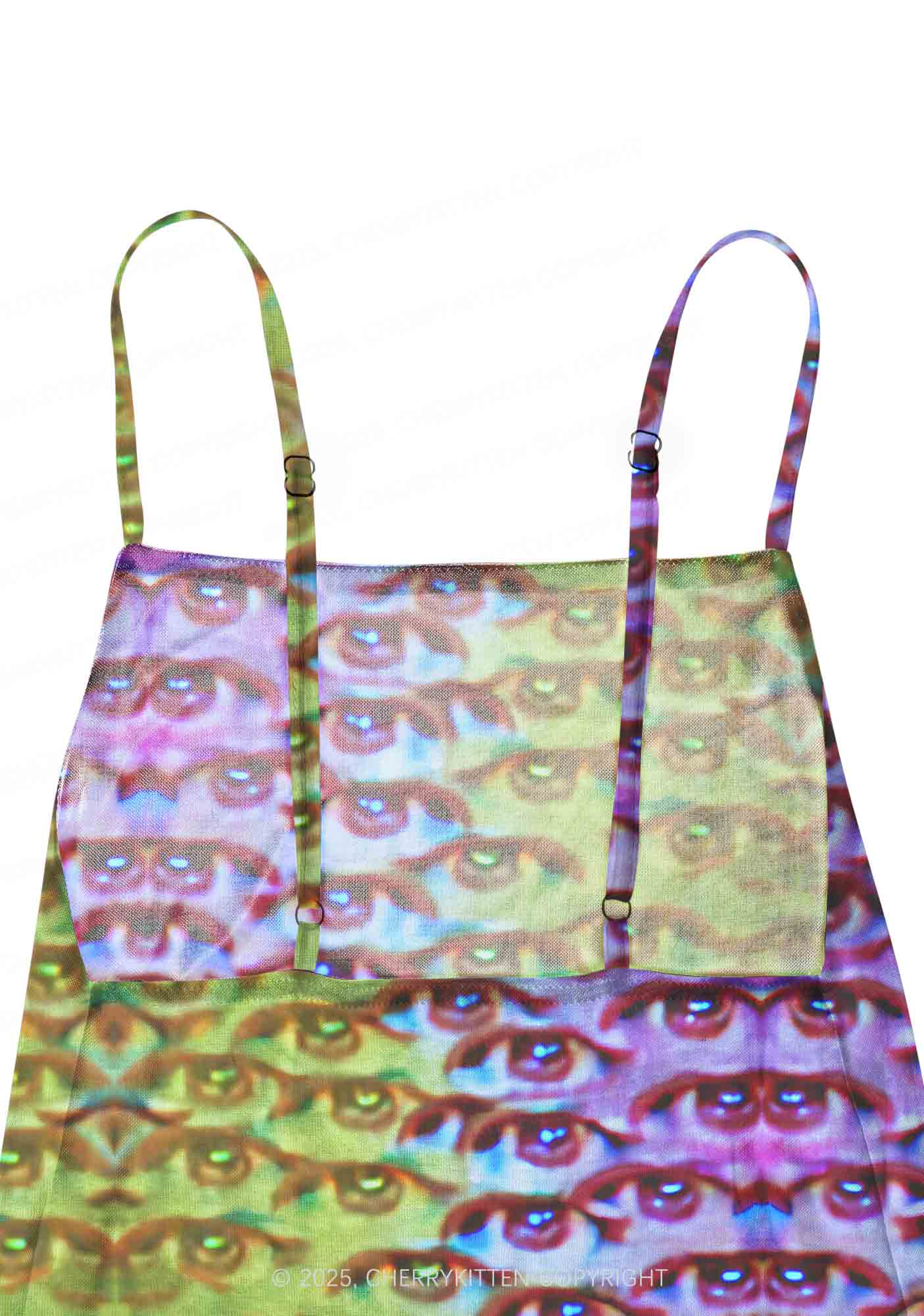 Halloween Spectrum Eyes Y2K Mesh Slip Dress With Scarf Set Cherrykitten - Image 5