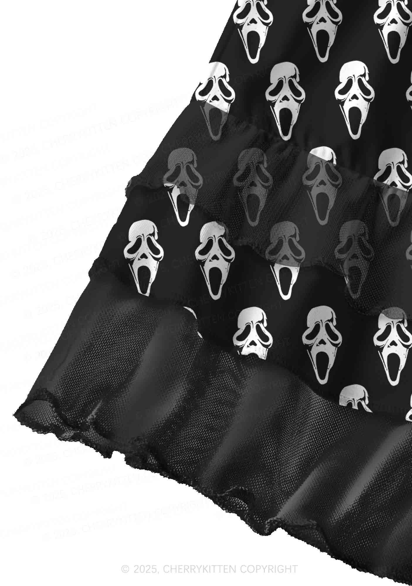 Halloween Spooky Ghost Y2K Print Mini Layered Skirt Cherrykitten - Image 3