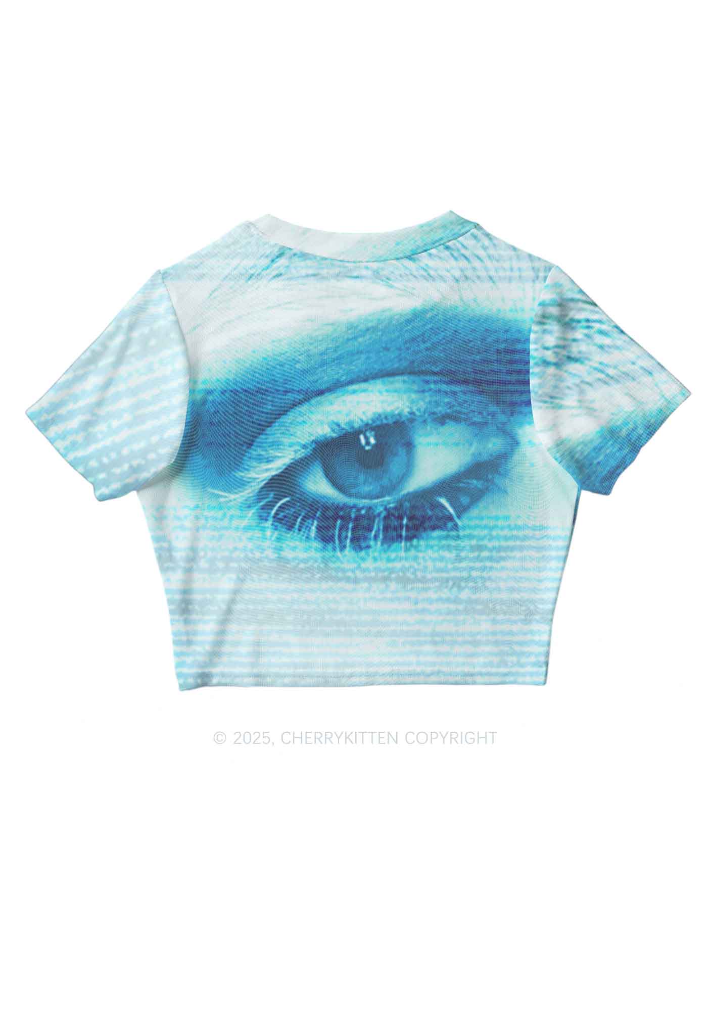 Halloween Tech Blue Eye Y2K Mesh Crop Top Cherrykitten - Image 3
