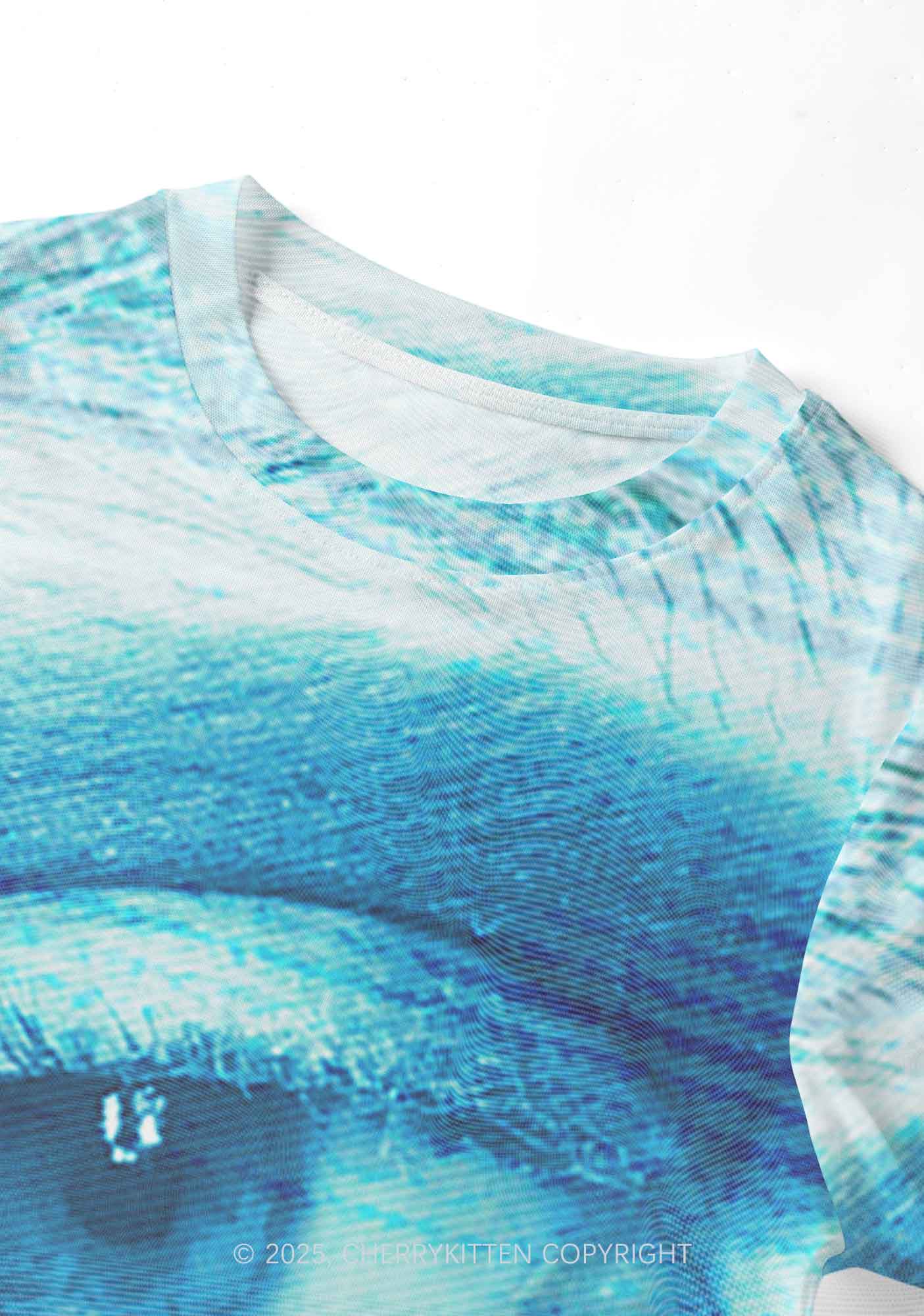 Halloween Tech Blue Eye Y2K Mesh Crop Top Cherrykitten - Image 4