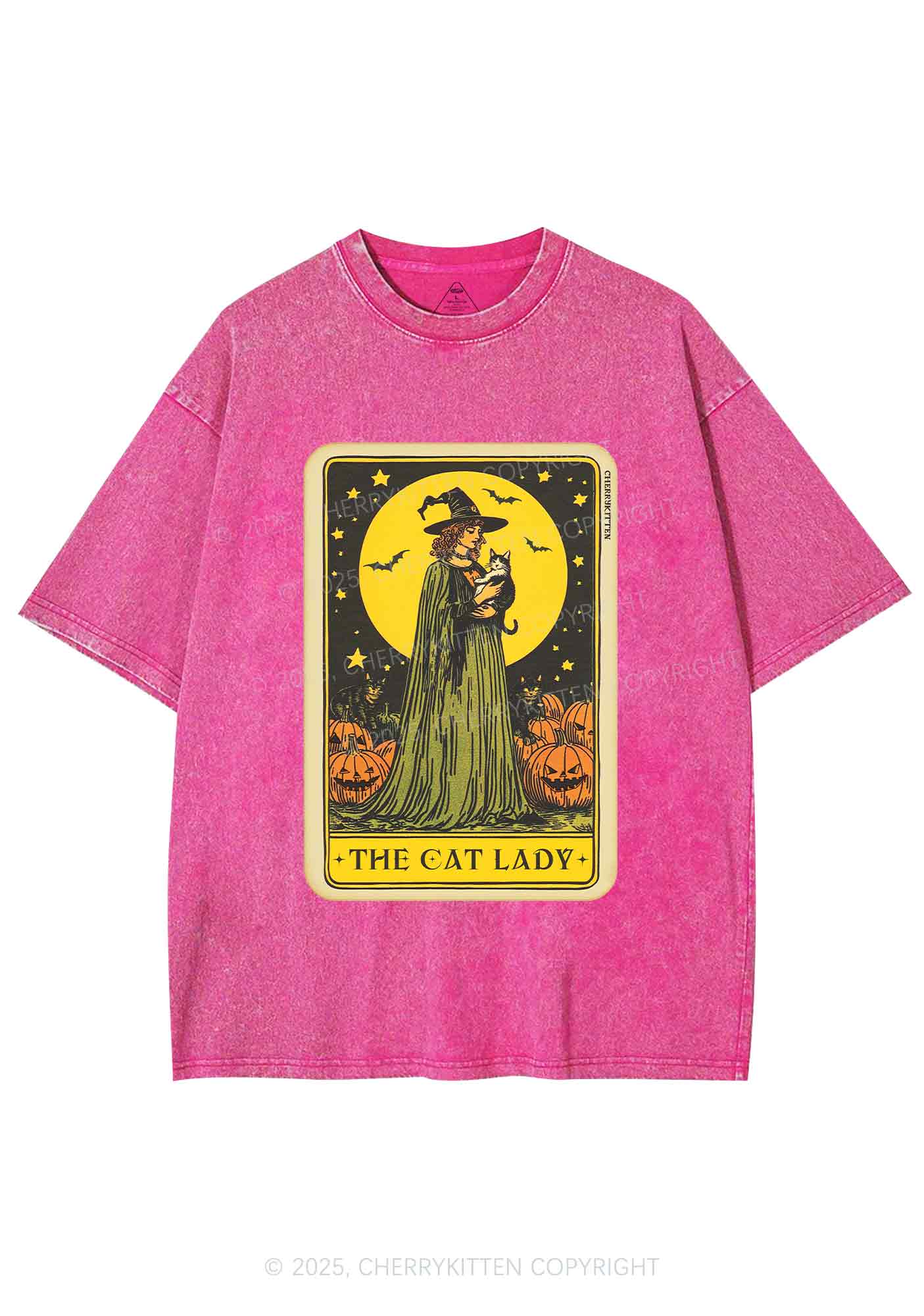 Halloween The Witch Cat Lady Y2K Shirts Washed Tee Cherrykitten - Image 4
